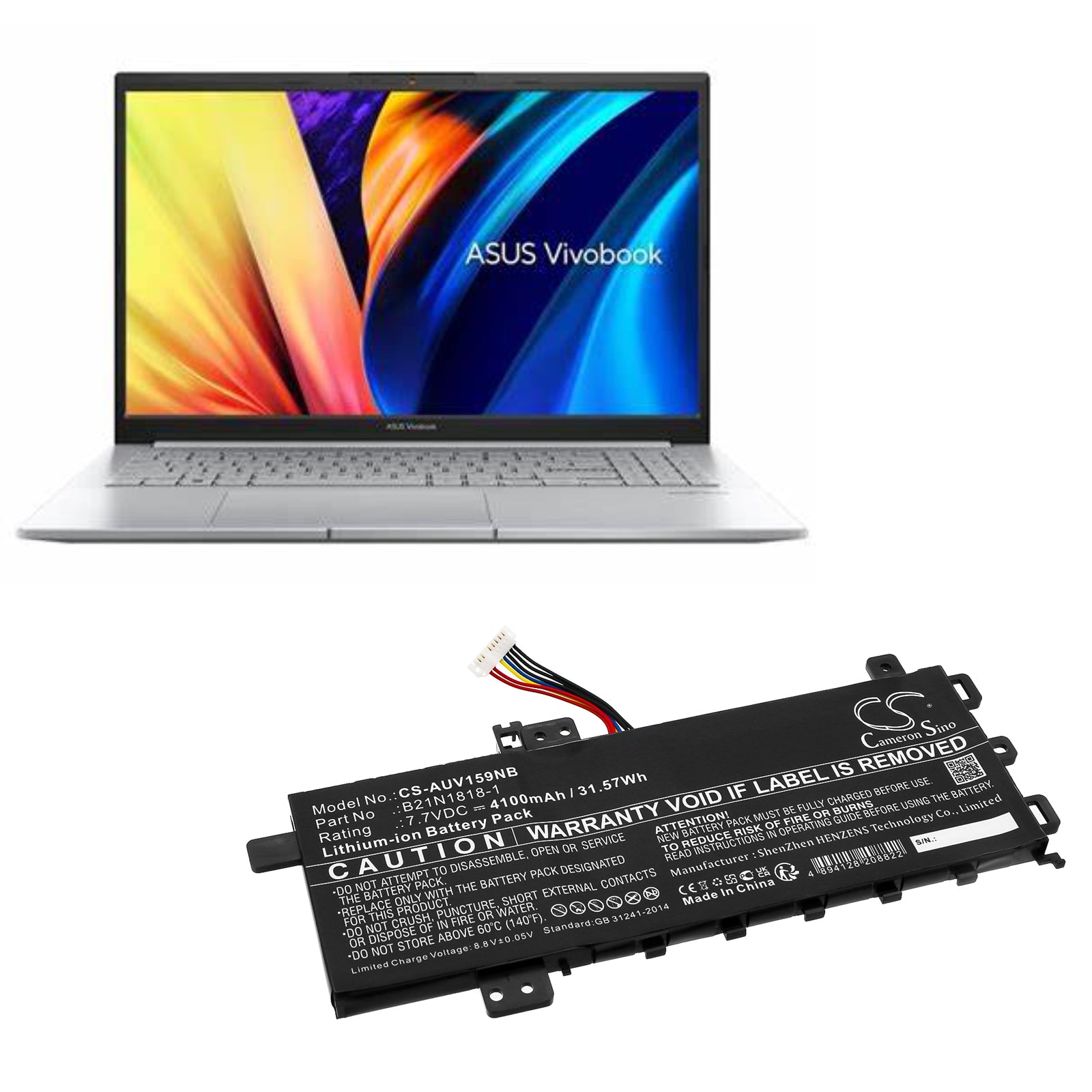 Li-ion, Notebook, Laptop Battery fits Asus Expertbook P1 P1510cja, Vivobook 14 F409da, 7.7V, 4100mAh CS-AUV159NB Notebook, Laptop Cameron Sino Technology Limited