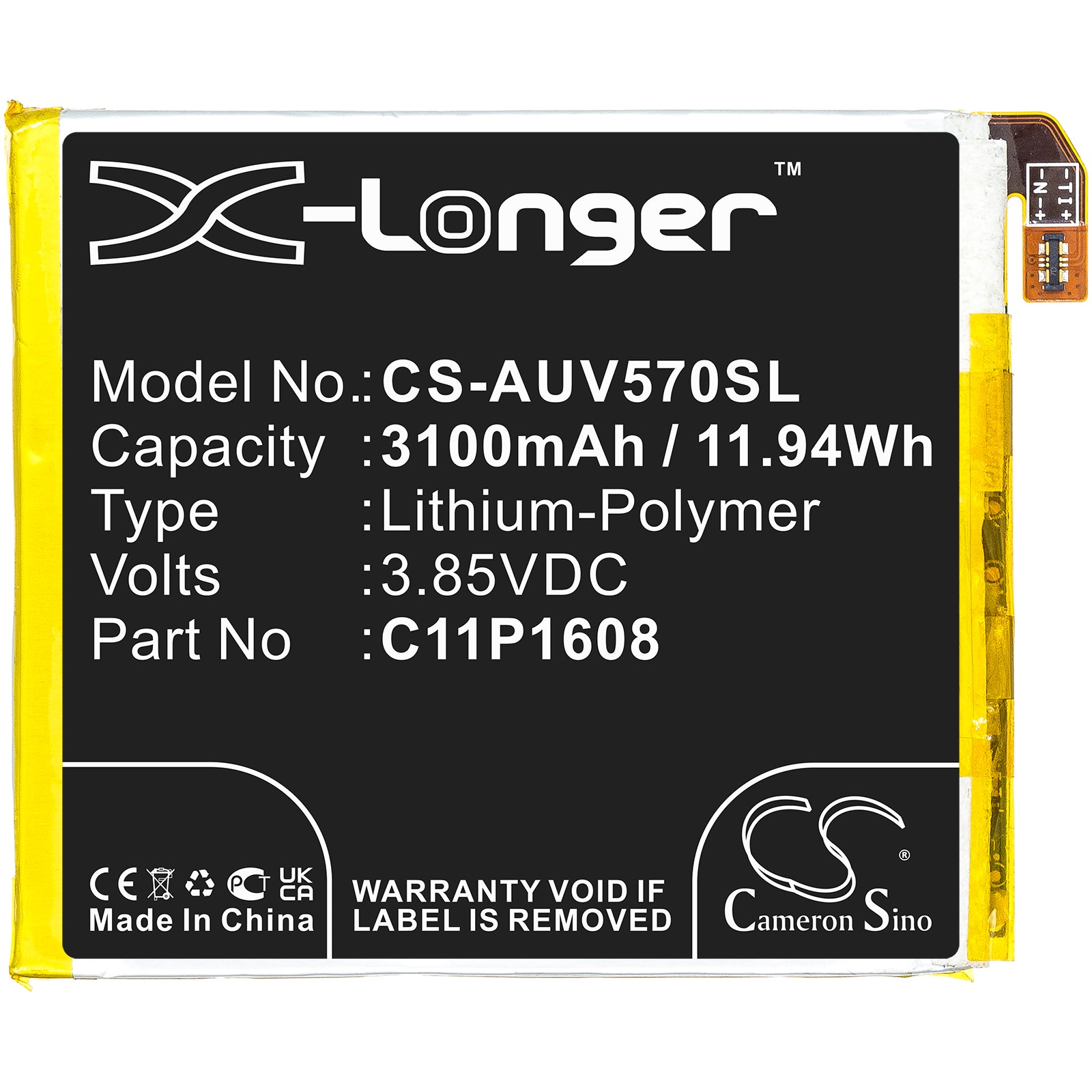 Li-Polymer, Mobile, SmartPhone Battery fits Asus A002a, V570kl, 3.85V, 3100mAh Mobile, SmartPhone Cameron Sino Technology Limited