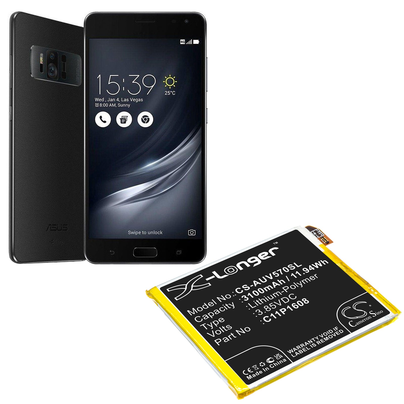 Li-Polymer, Mobile, SmartPhone Battery fits Asus A002a, V570kl, 3.85V, 3100mAh Mobile, SmartPhone Cameron Sino Technology Limited