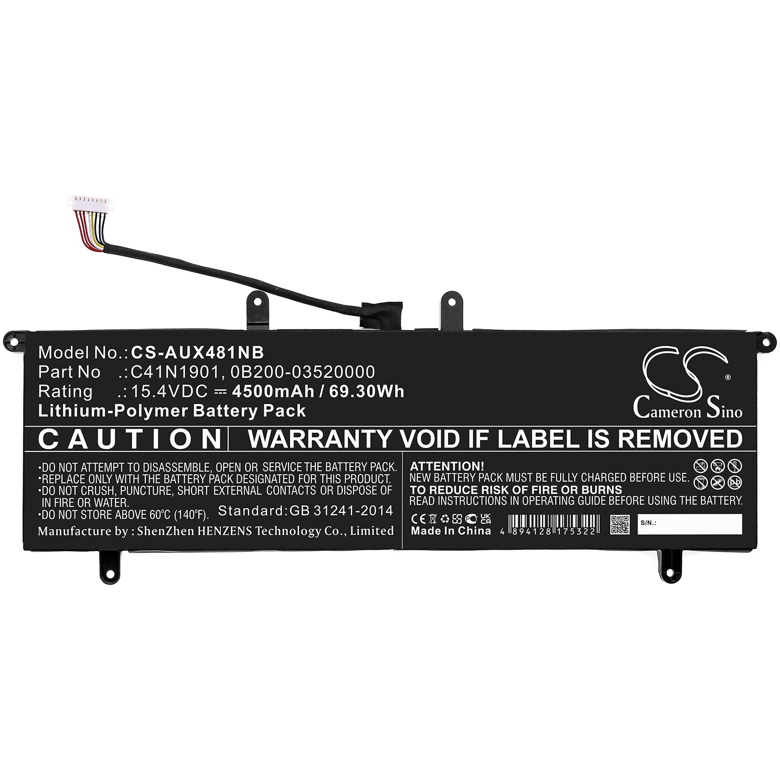 Li-Polymer, Notebook, Laptop Battery fits Asus Zenbook 14 Ux481f, Zenbook 14 Ux481fl, 15.4V, 4500mAh Notebook, Laptop Cameron Sino Technology Limited