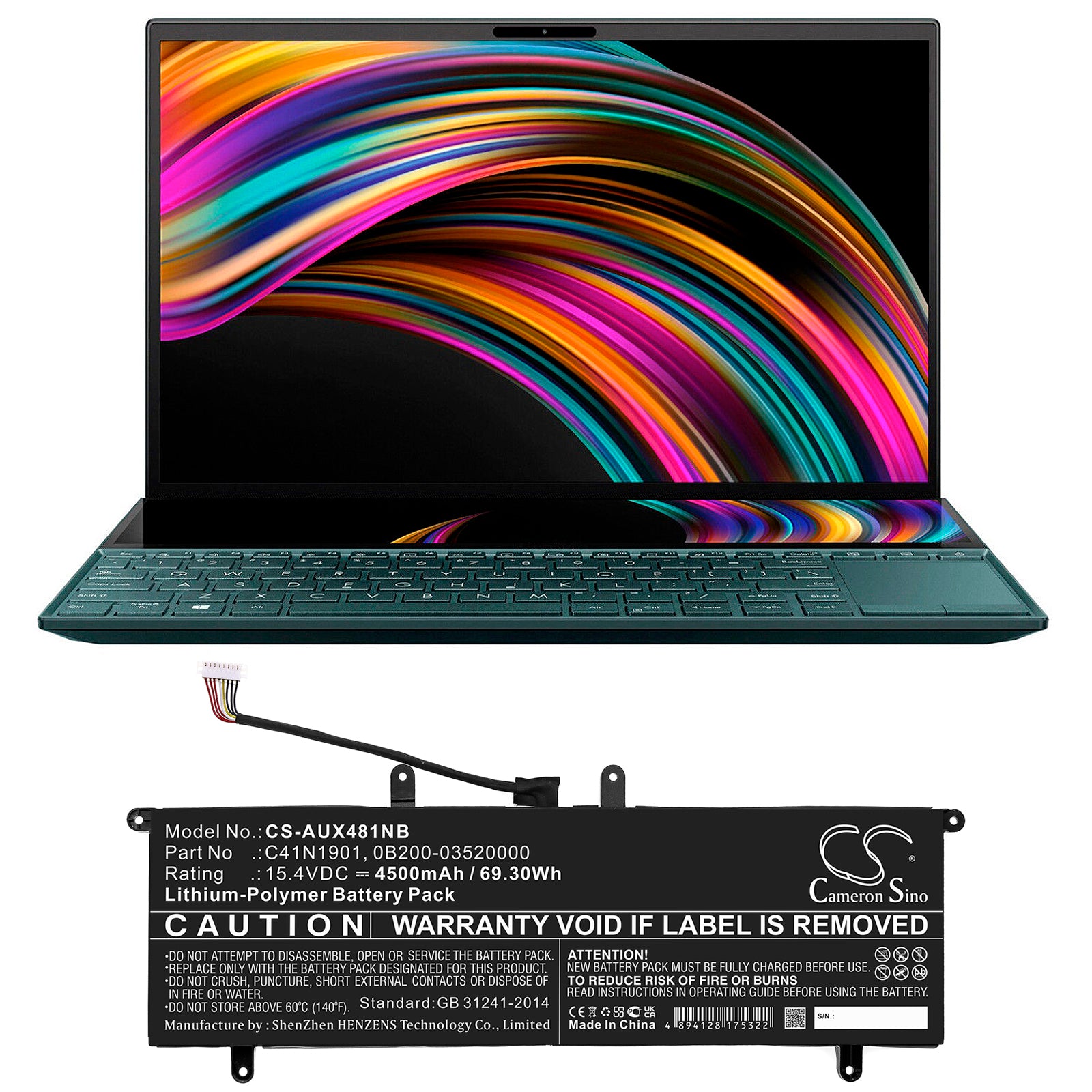 Li-Polymer, Notebook, Laptop Battery fits Asus Zenbook 14 Ux481f, Zenbook 14 Ux481fl, 15.4V, 4500mAh Notebook, Laptop Cameron Sino Technology Limited
