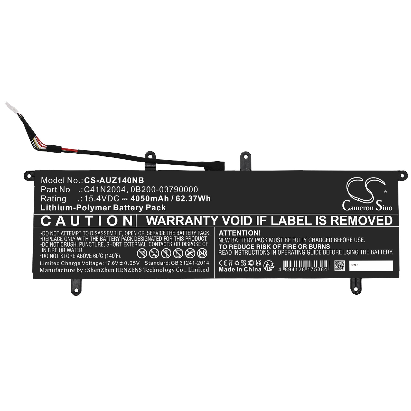 Li-Polymer, Notebook, Laptop Battery fits Asus Zenbook Duo 14 Ux482, Zenbook Duo 14 Ux482ea, 15.4V, 4050mAh Notebook, Laptop Cameron Sino Technology Limited