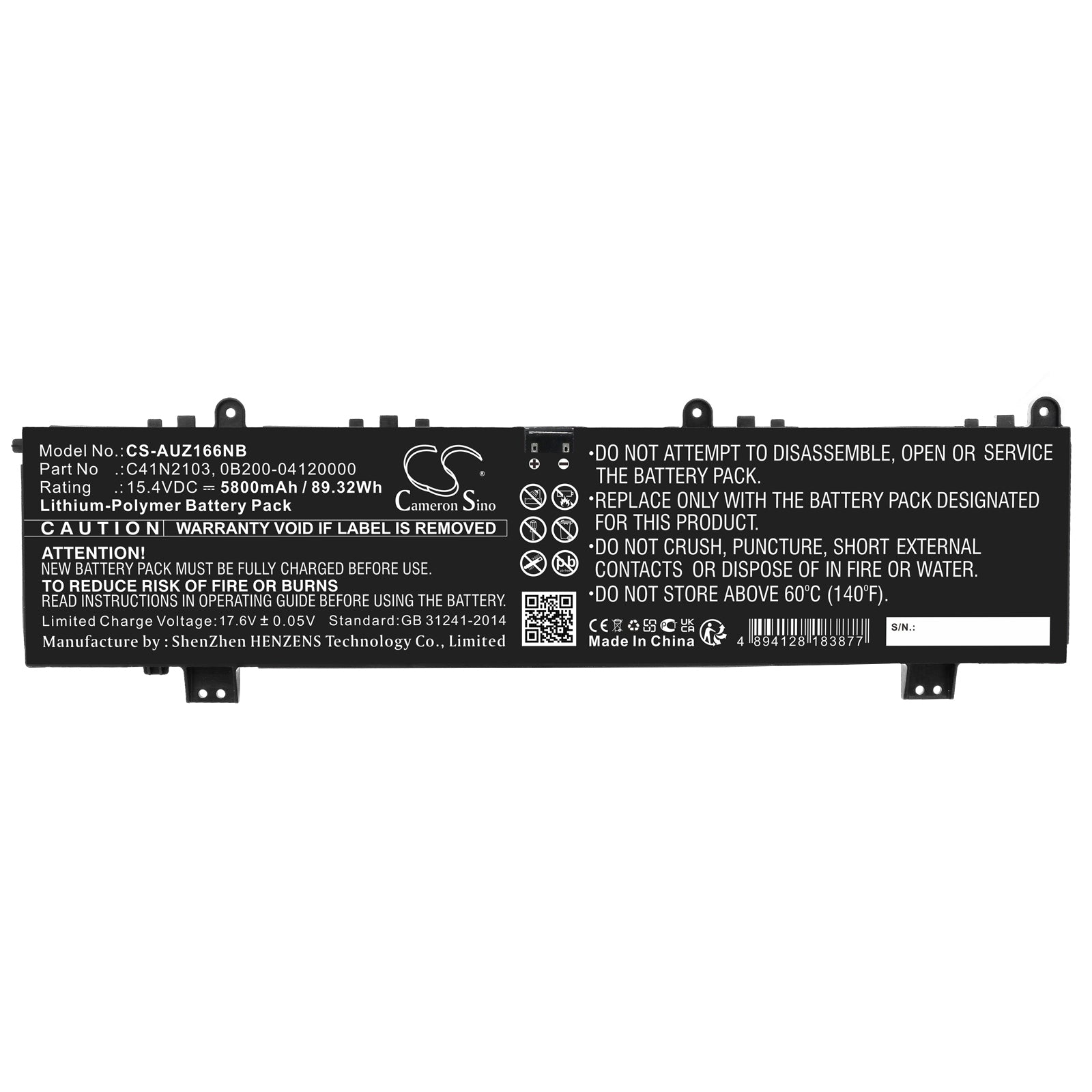 Li-Polymer, Notebook, Laptop Battery fits Asus Asus Nr2202rm, Asus Nr2202rs, 15.4V, 5800mAh Notebook, Laptop Cameron Sino Technology Limited