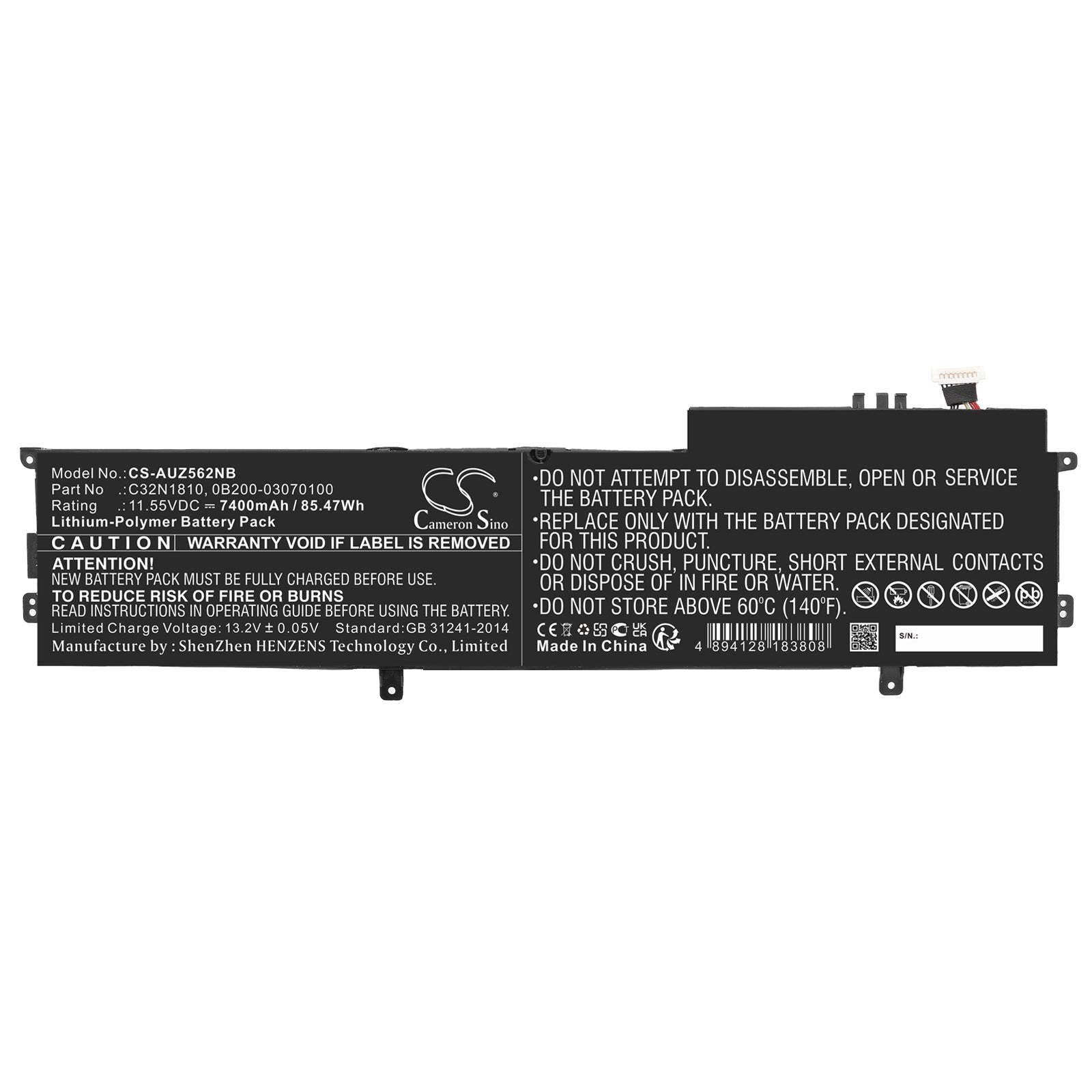 Li-Polymer, Notebook, Laptop Battery fits Asus Zenbook Flip 15 Ux562, Zenbook Flip 15 Ux562fd, 11.55V, 7400mAh Notebook, Laptop Cameron Sino Technology Limited
