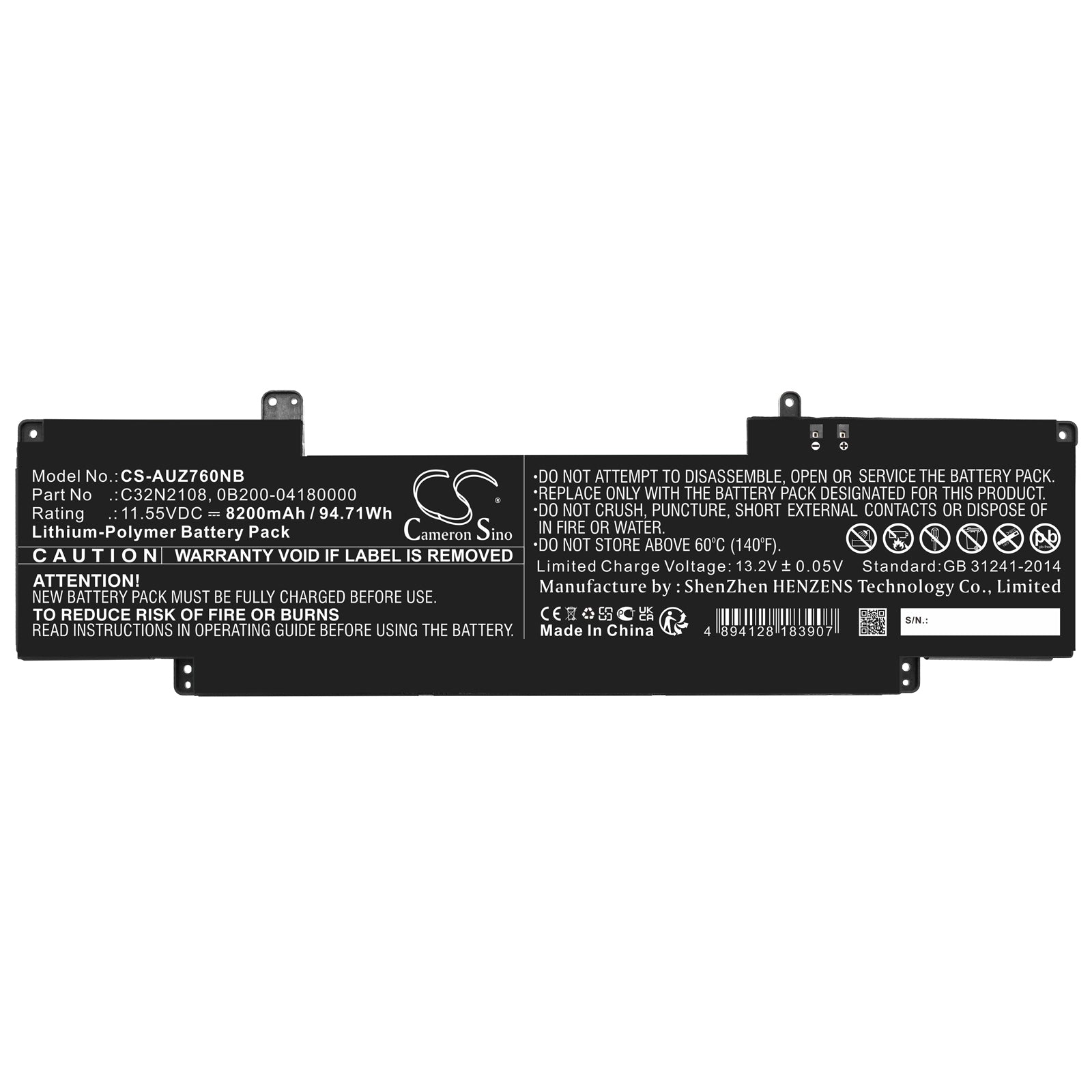 Li-Polymer, Notebook, Laptop Battery fits Asus Uz7602zm, Zenbook Pro 16x Oled, 11.55V, 8200mAh Notebook, Laptop Cameron Sino Technology Limited