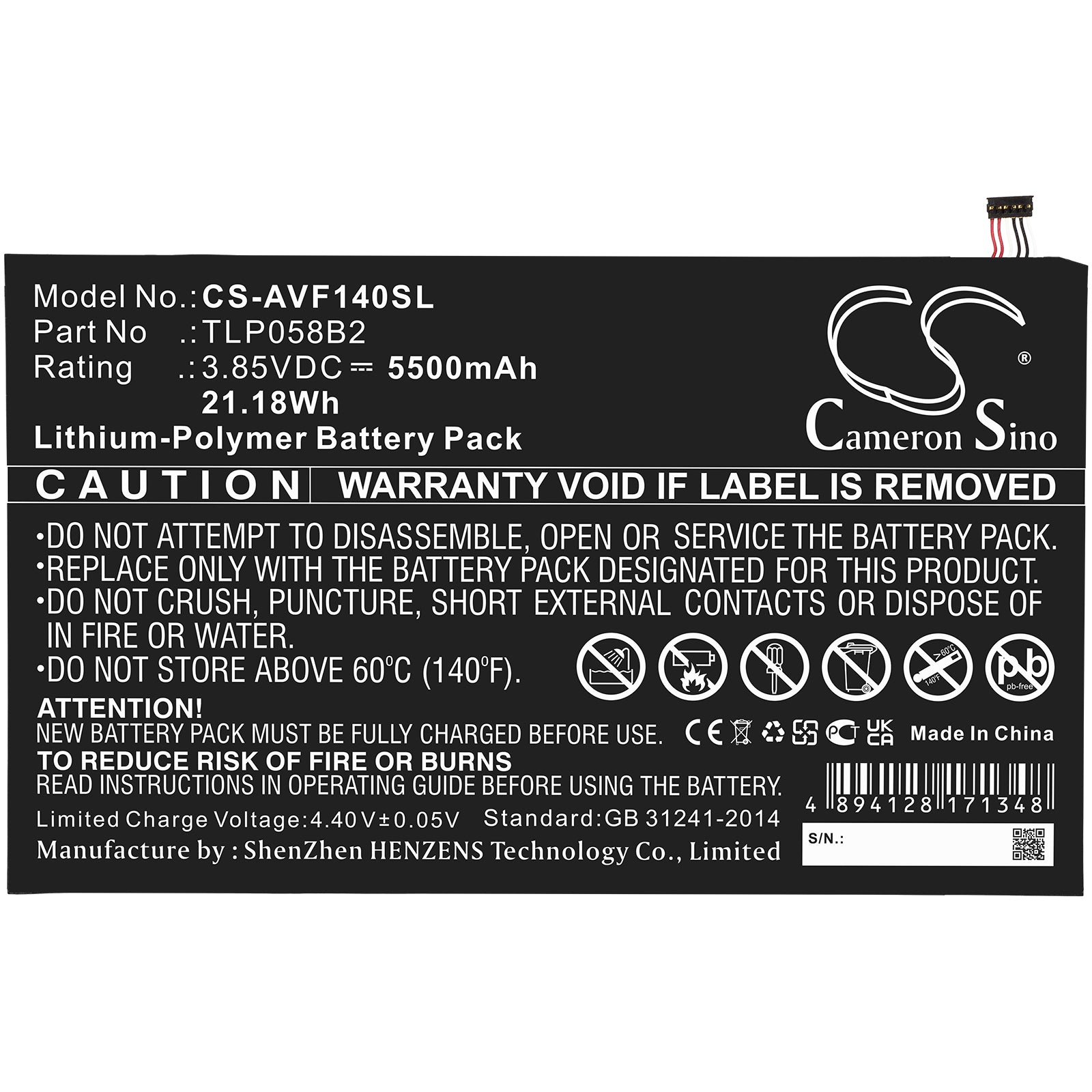 Li-Polymer, Tablet Battery fits Vodafone Tab Prime 7, Vfd-1400, 3.85V, 5500mAh Tablet Cameron Sino Technology Limited