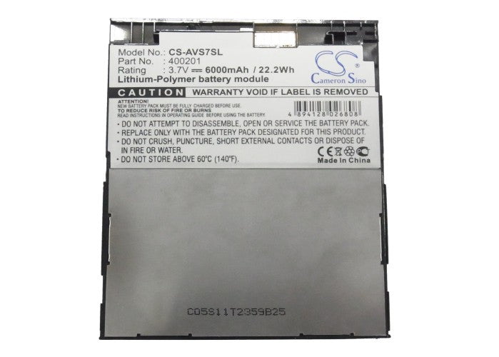 Li-Polymer, Media Player Battery fits Archos 7 160gb, 7 320gb, 3.7V, 6000mAh Media Player Cameron Sino Technology Limited