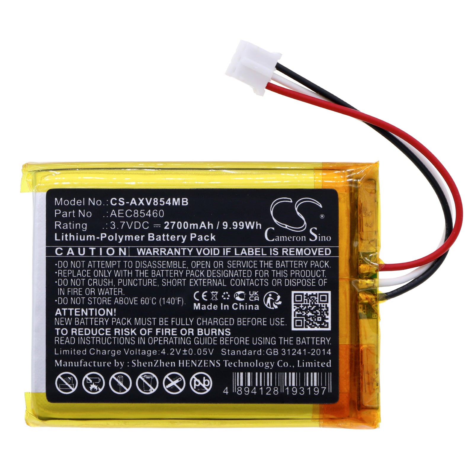 Li-Polymer, BabyPhone Battery fits Axvue Baby Monitor, 3.7V, 2700mAh BabyPhone Cameron Sino Technology Limited