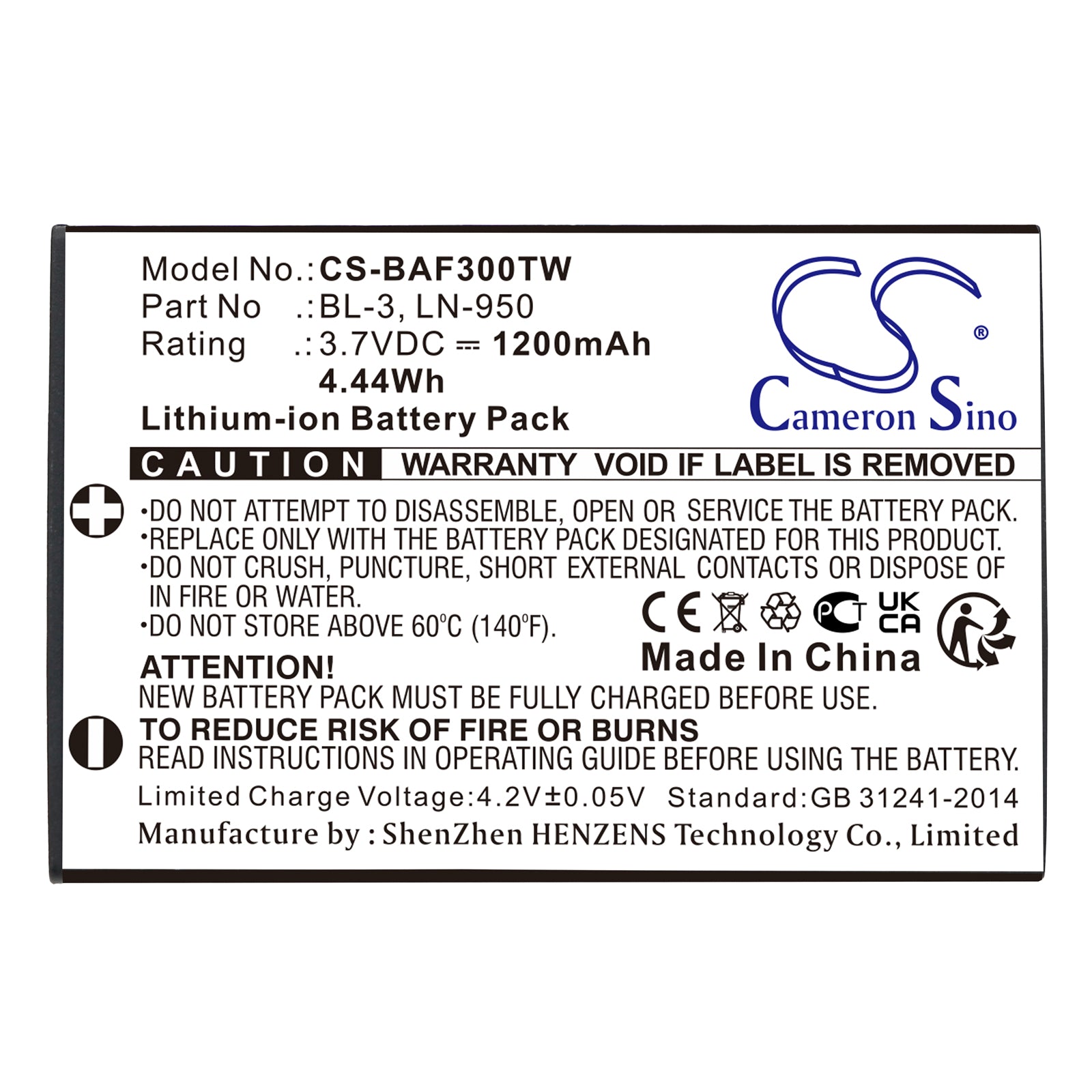 Li-ion, Two-Way Radio Battery fits Weierwei Uv3r, Yaesu Vx3, 3.7V, 1200mAh Two-Way Radio Cameron Sino Technology Limited