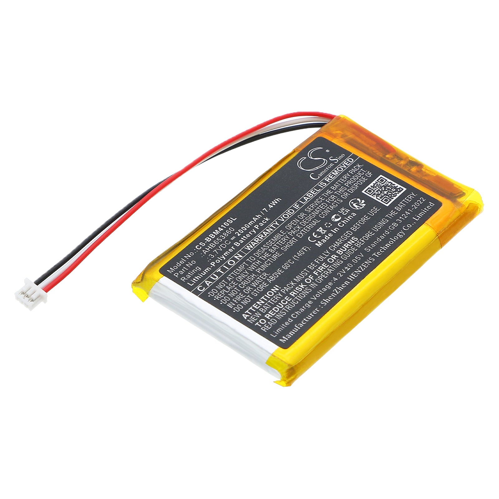 3.7V, Li-Polymer, 2000mAh, Battery fits JSLBtech Video Baby Monitor, 7.4Wh BabyPhone Cameron Sino Technology Limited