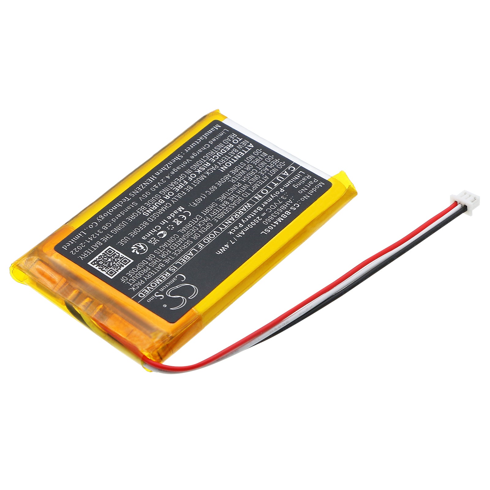 3.7V, Li-Polymer, 2000mAh, Battery fits JSLBtech Video Baby Monitor, 7.4Wh BabyPhone Cameron Sino Technology Limited