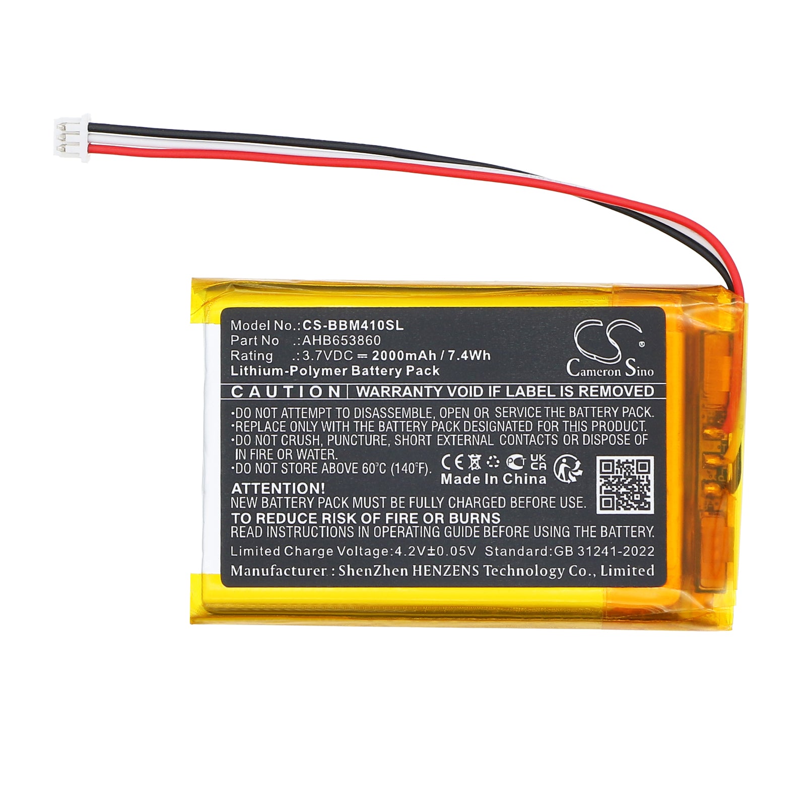 3.7V, Li-Polymer, 2000mAh, Battery fits JSLBtech Video Baby Monitor, 7.4Wh BabyPhone Cameron Sino Technology Limited