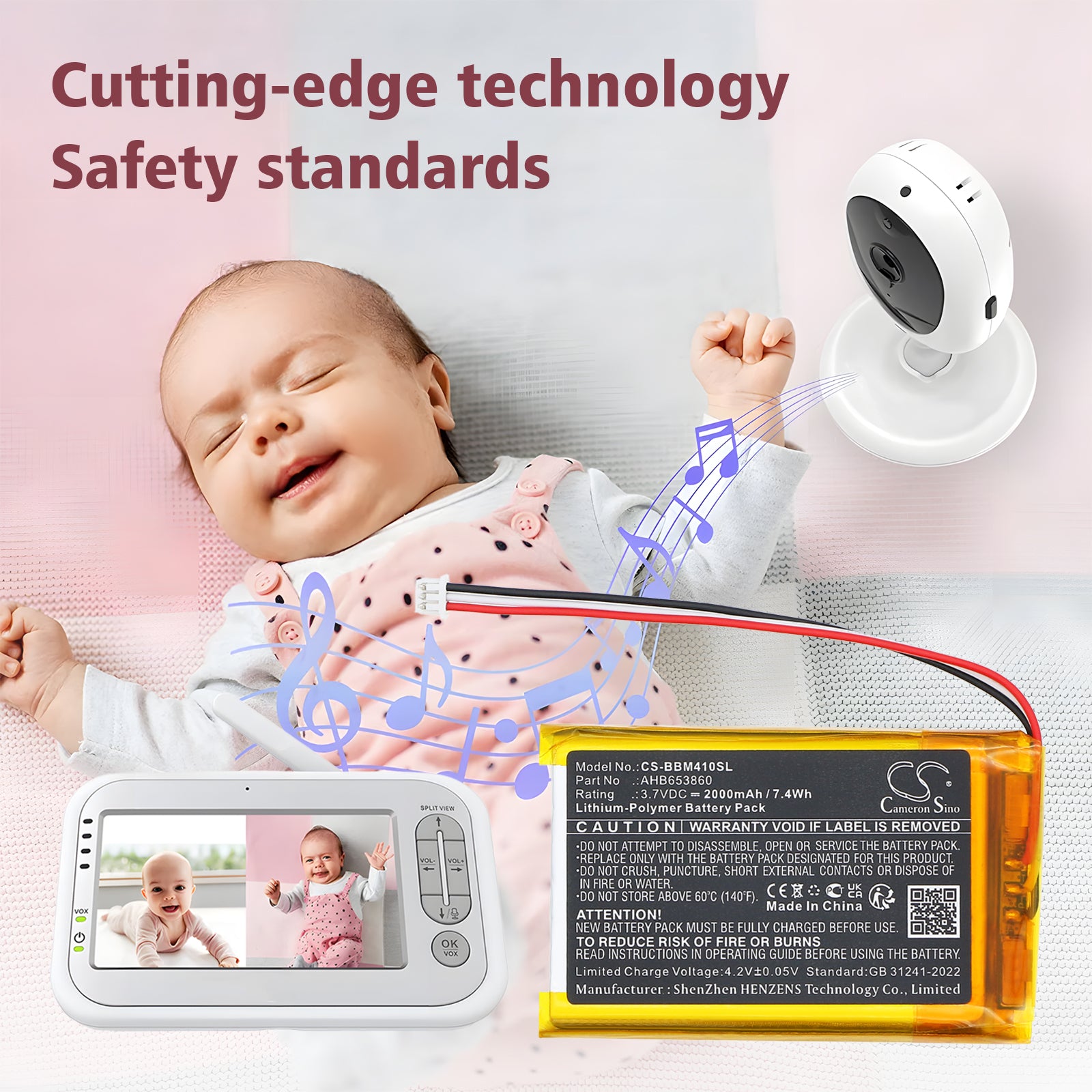 3.7V, Li-Polymer, 2000mAh, Battery fits JSLBtech Video Baby Monitor, 7.4Wh BabyPhone Cameron Sino Technology Limited