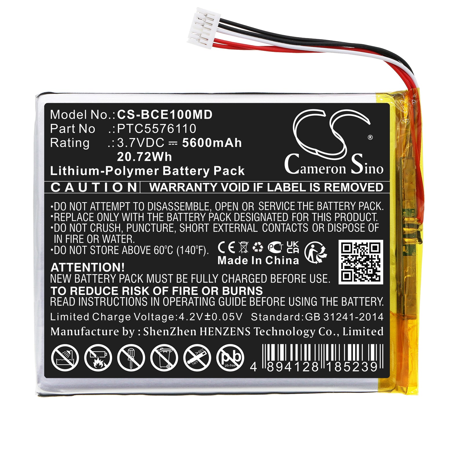 Li-Polymer, Medical Battery fits Biocare Ie10, 3.7V, 5600mAh Medical Cameron Sino Technology Limited