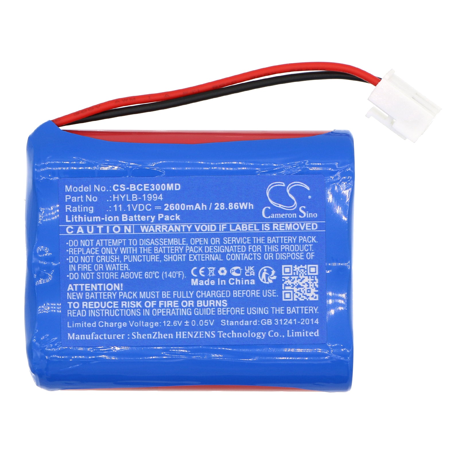 Li-ion, Medical Battery fits Biocare Ie101, Ie3000, 11.1V, 2600mAh Medical Cameron Sino Technology Limited