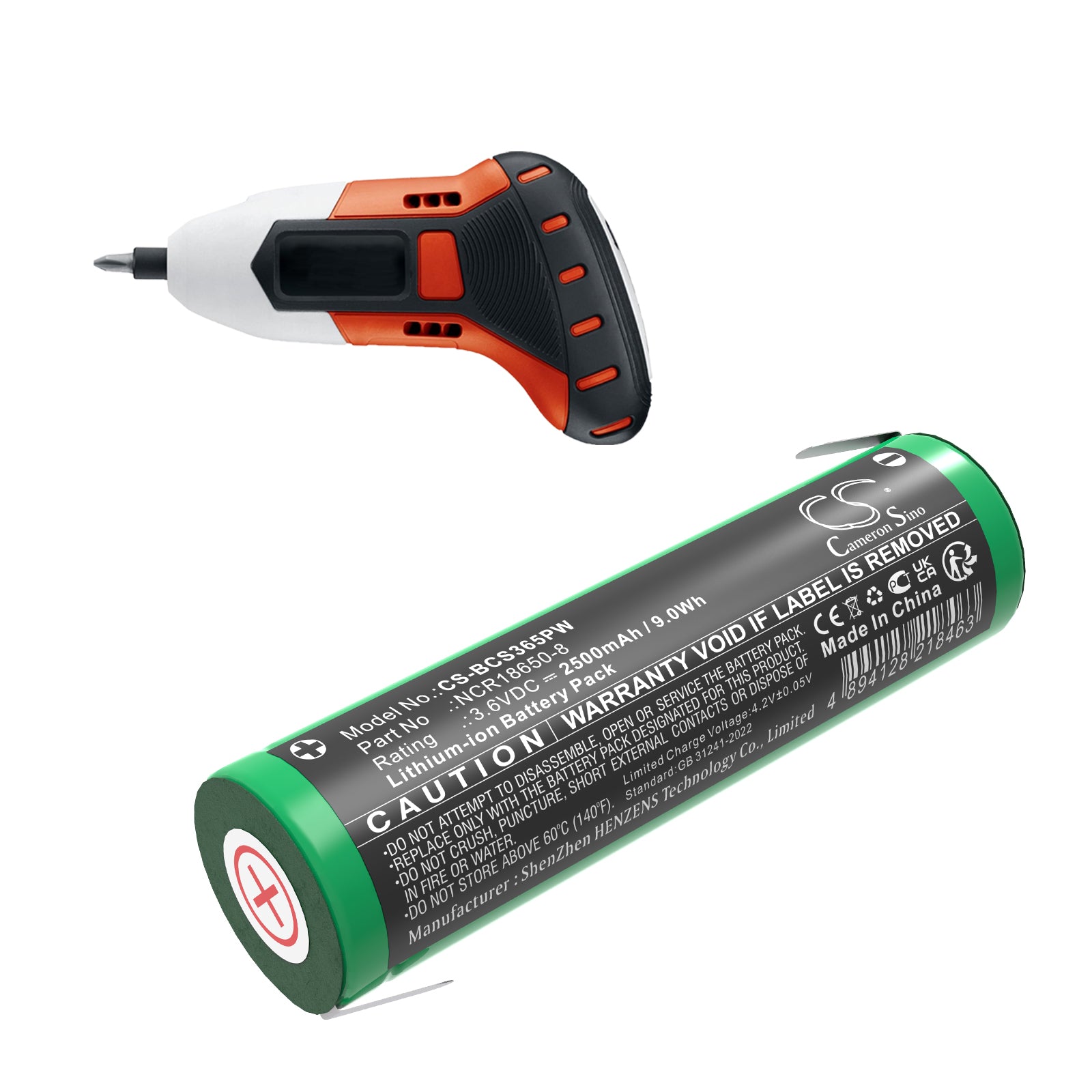 3.6V, Li-ion, 2500mAh, Battery fits Black & Decker BDCS40G Type 1, CS3652LC, 9Wh Power Tools Cameron Sino Technology Limited