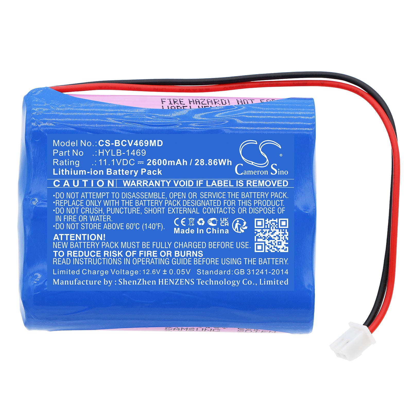 Li-ion, Medical Battery fits Biocare Vital Signs Monitor, 11.1V, 2600mAh Medical Cameron Sino Technology Limited