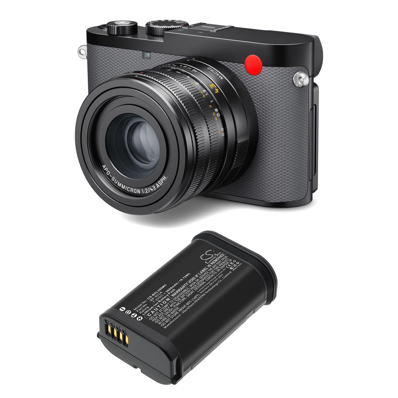 7.2V, Li-ion, 2600mAh, Battery fits Leica Q2, Q3, 18.72Wh Camera Cameron Sino Technology Limited