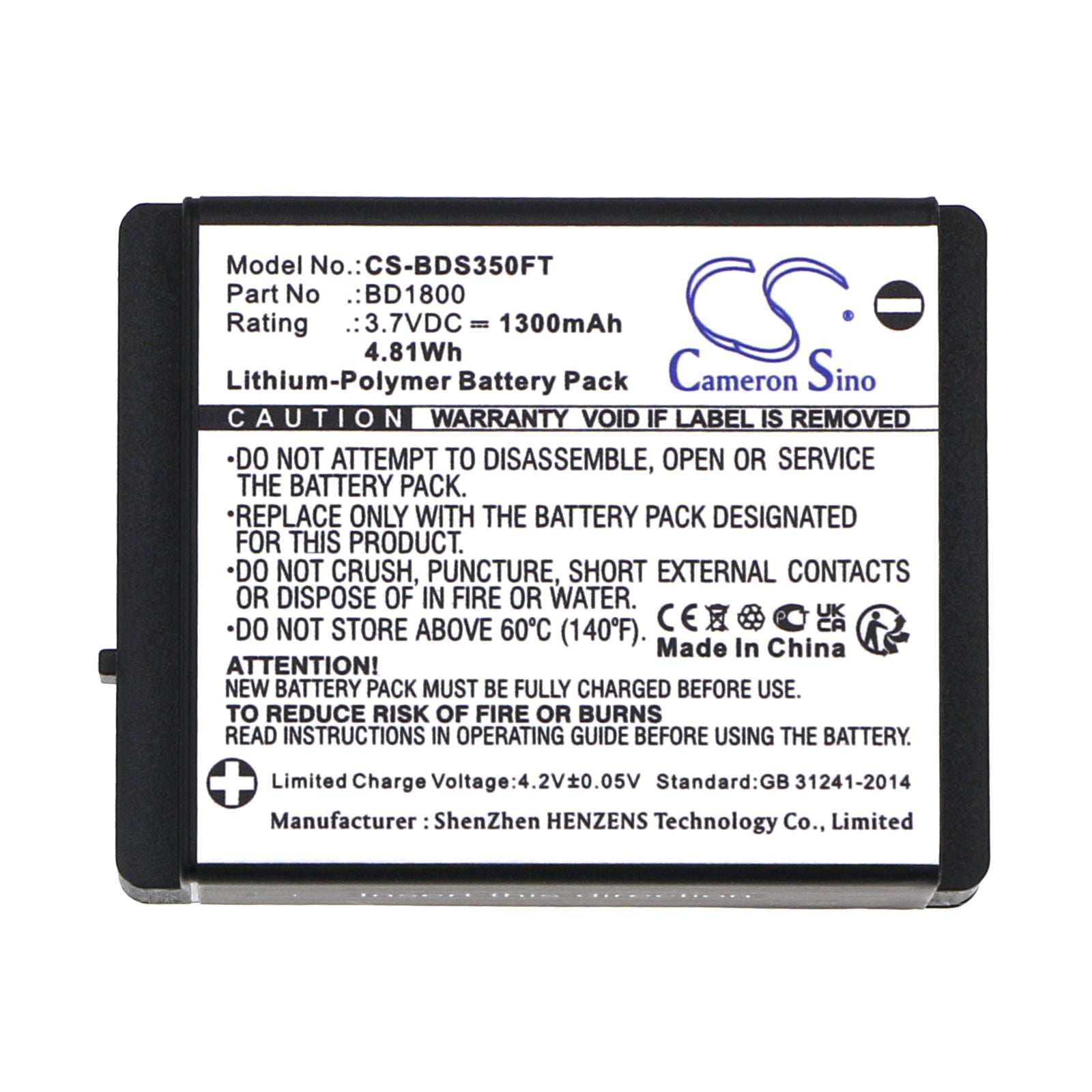 Li-Polymer, Flashlight Battery fits Coast Fl60r, Fl75r, 3.7V, 1300mAh Flashlight Cameron Sino Technology Limited