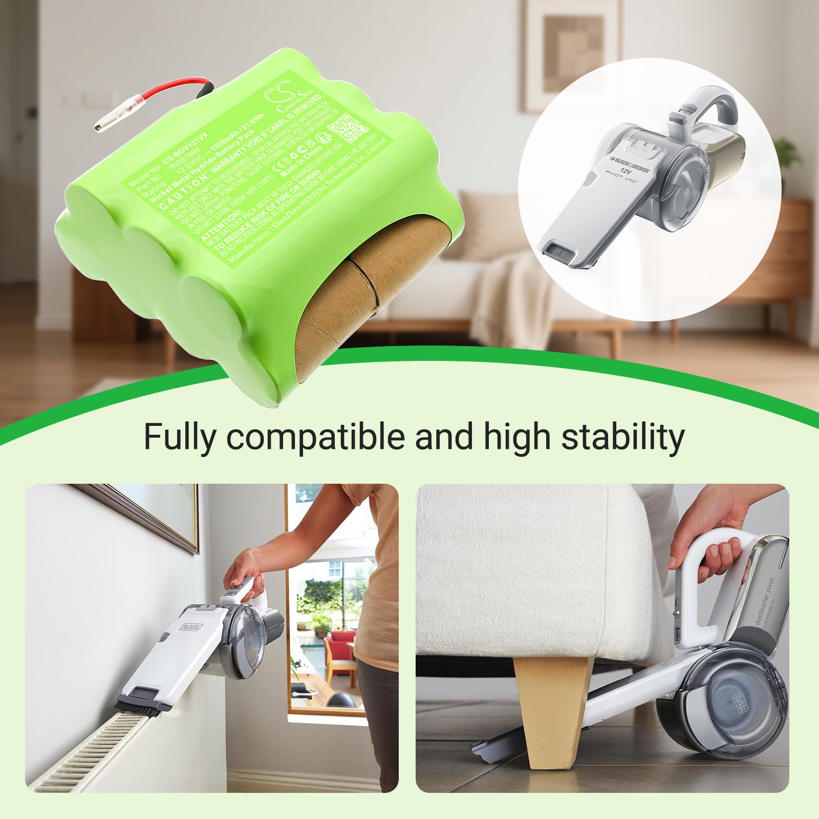 12V, Ni-MH, 1800mAh, Battery fits Black&Decker PHV1210, PIVOT VAC 12V, 21.6Wh Power Tools Cameron Sino Technology Limited