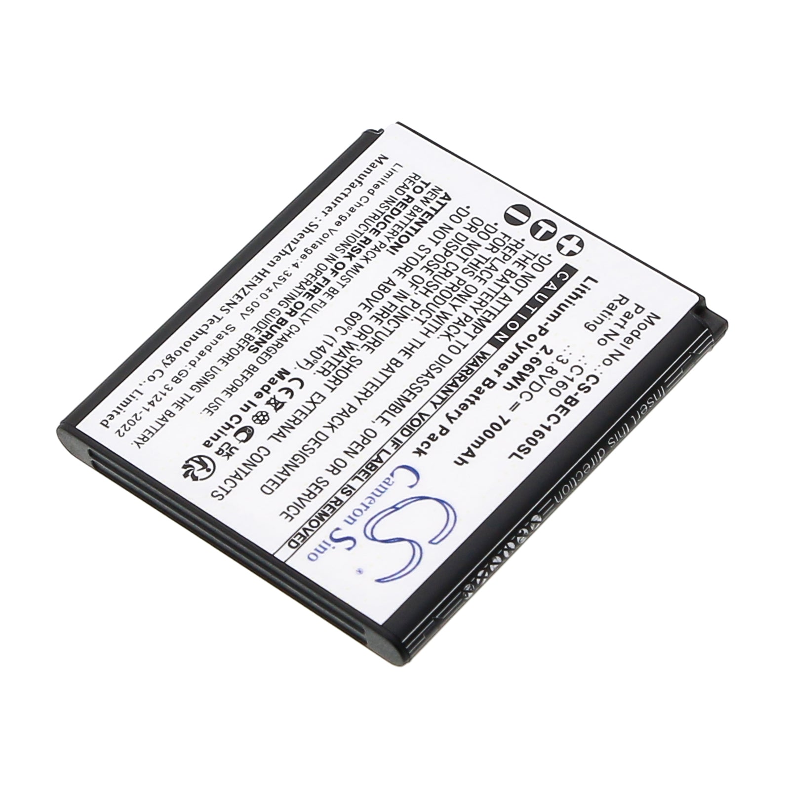 3.8V, Li-Polymer, 700mAh, Battery fits Bea-fon C160, C160 Schwarz, 2.66Wh Mobile, SmartPhone Cameron Sino Technology Limited