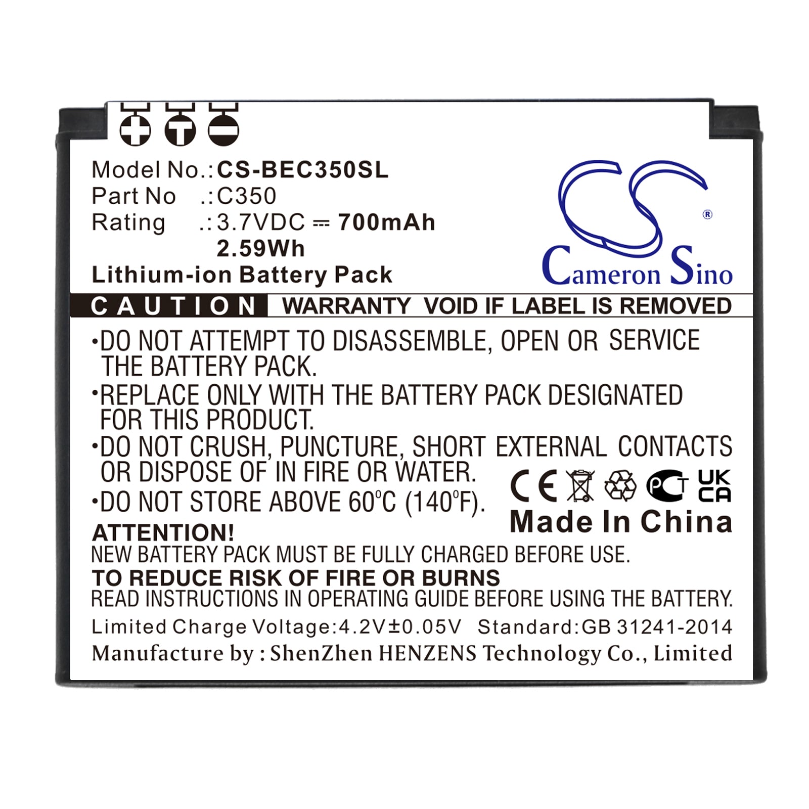 Li-ion, Mobile, SmartPhone Battery fits Bea-fon C350, 3.7V, 700mAh Mobile, SmartPhone Cameron Sino Technology Limited