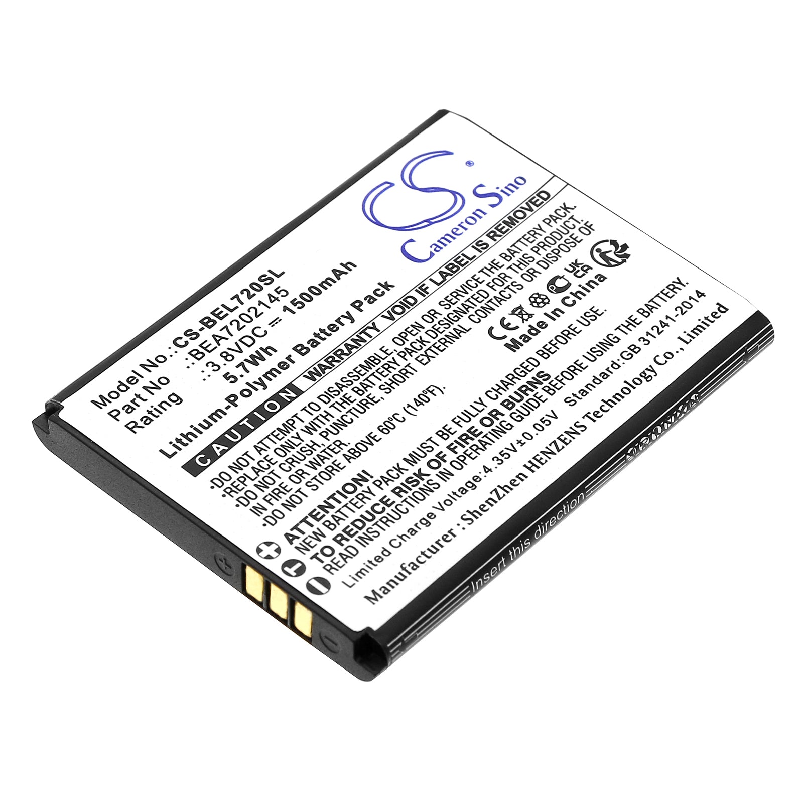 Li-Polymer, Mobile, SmartPhone Battery fits Bea-fon Sl720, Sl720i, 3.8V, 1500mAh Mobile, SmartPhone Cameron Sino Technology Limited