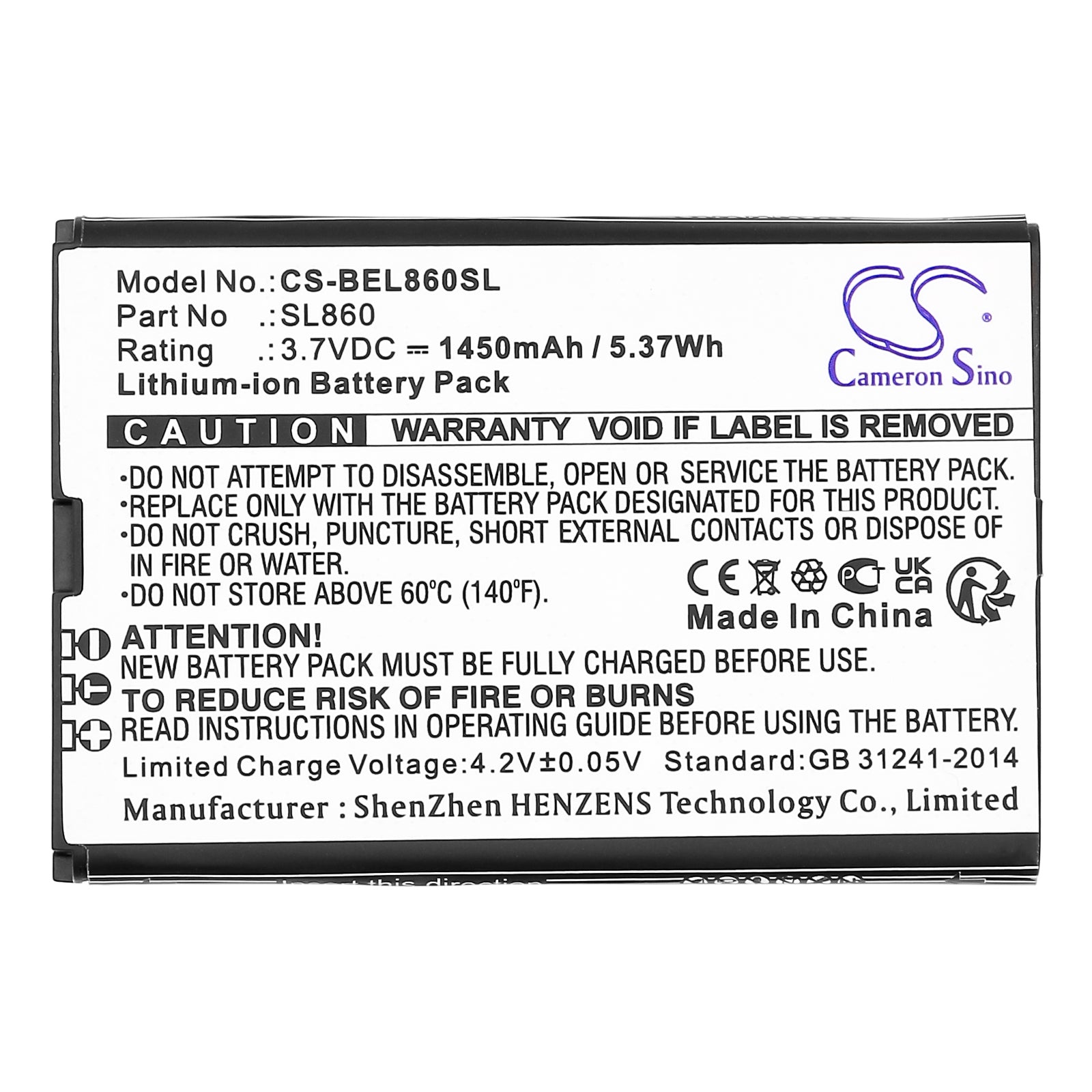 Li-ion, Mobile, SmartPhone Battery fits Bea-fon Sl860 Touch, Sl860_eu001b, 3.7V, 1450mAh Mobile, SmartPhone Cameron Sino Technology Limited