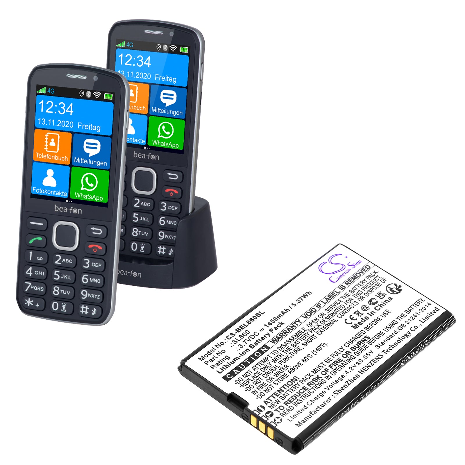 Li-ion, Mobile, SmartPhone Battery fits Bea-fon Sl860 Touch, Sl860_eu001b, 3.7V, 1450mAh Mobile, SmartPhone Cameron Sino Technology Limited