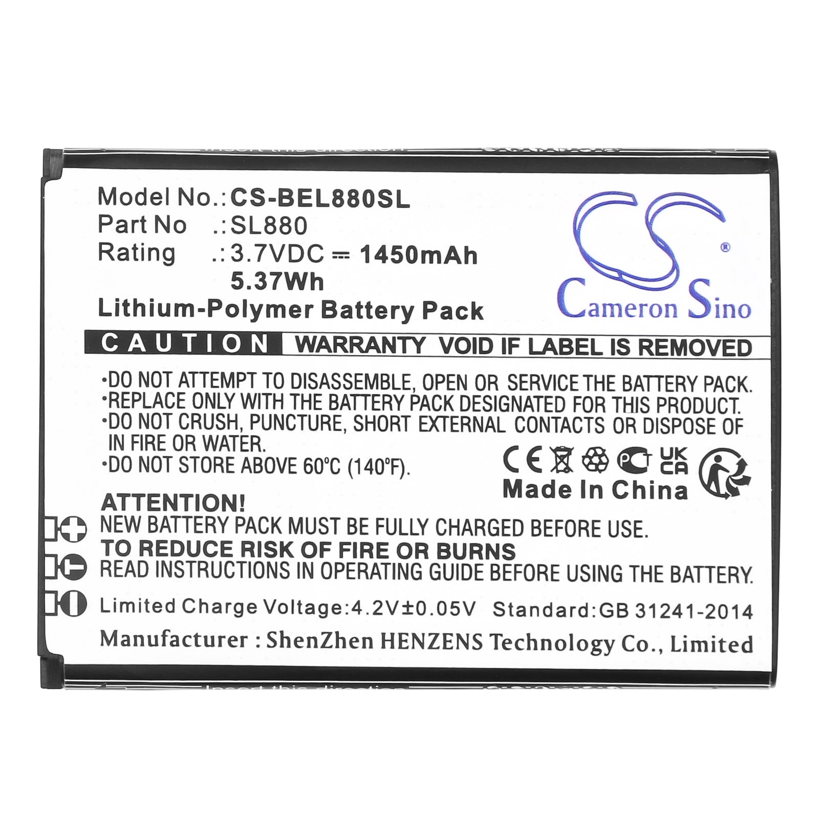 Li-Polymer, Mobile, SmartPhone Battery fits Bea-fon Sl800 4g, Sl880 Touch, 3.7V, 1450mAh Mobile, SmartPhone Cameron Sino Technology Limited