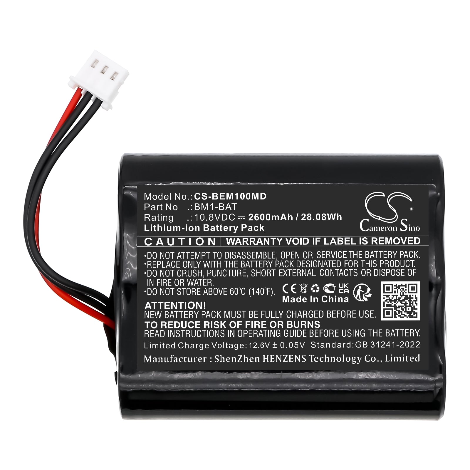 10.8V, Li-ion, 2600mAh, Battery fits Bionet BM1 Vet, 28.08Wh Medical Cameron Sino Technology Limited