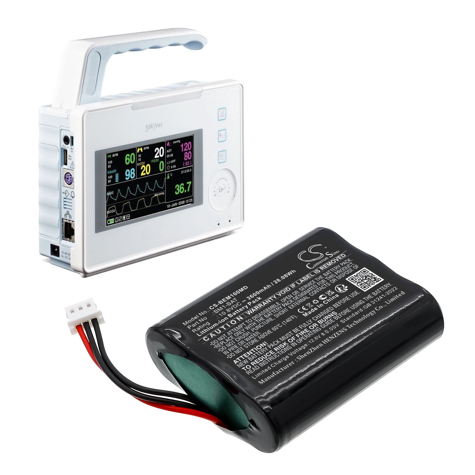 10.8V, Li-ion, 2600mAh, Battery fits Bionet BM1 Vet, 28.08Wh Medical Cameron Sino Technology Limited