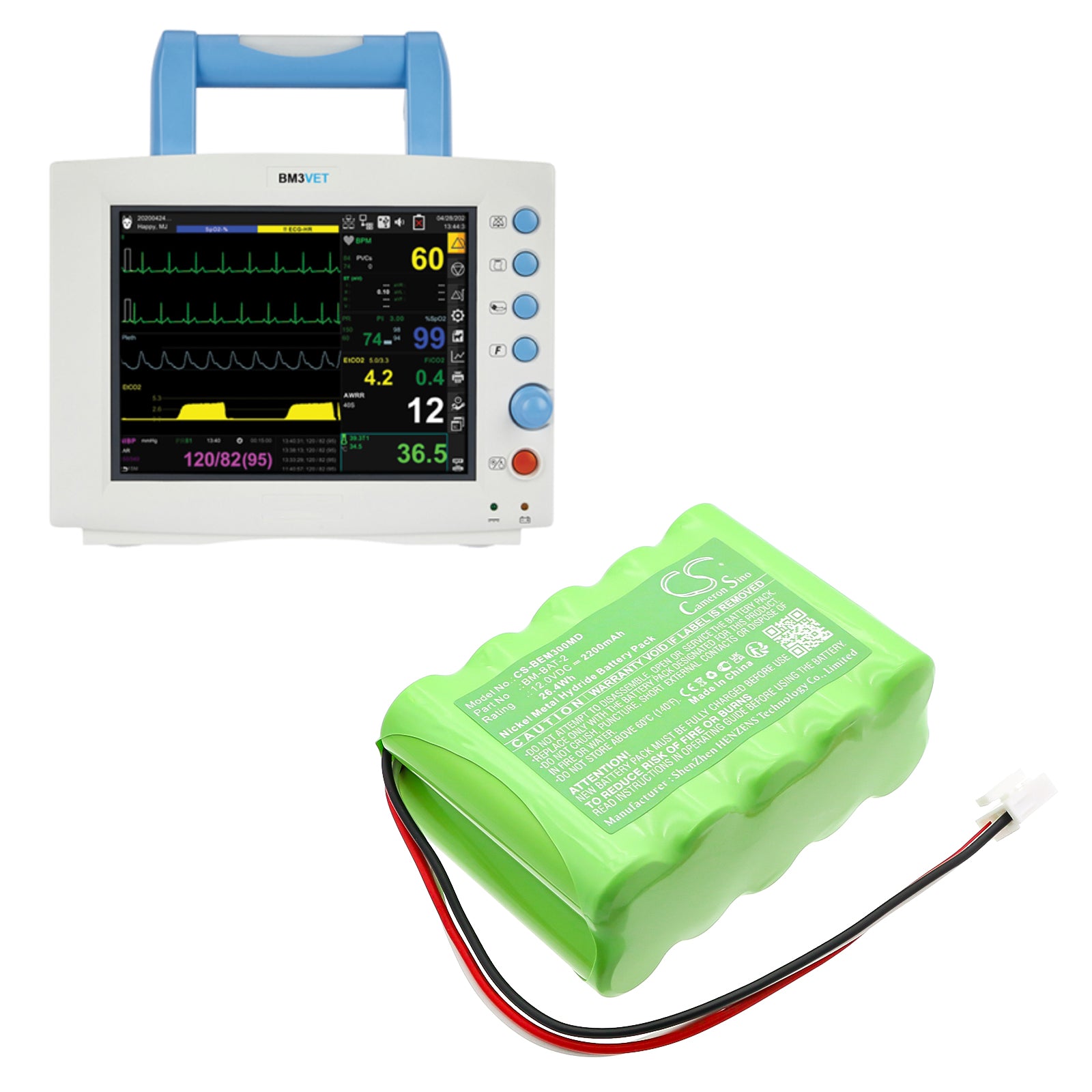 12V, Ni-MH, 2200mAh, Battery fits Bionet BM3, BM3 Vet, 26.4Wh Medical Cameron Sino Technology Limited