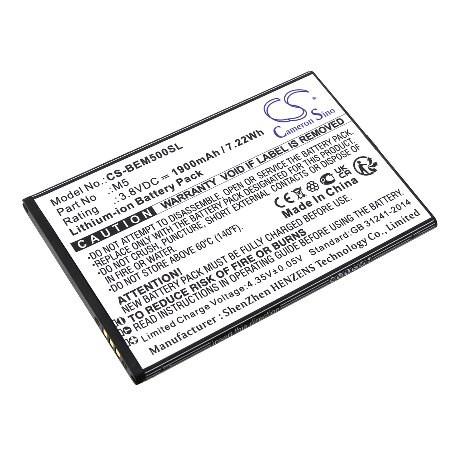Li-ion, Mobile, SmartPhone Battery fits Bea-fon M5, M5 Premium, 3.8V, 1900mAh Mobile, SmartPhone Cameron Sino Technology Limited
