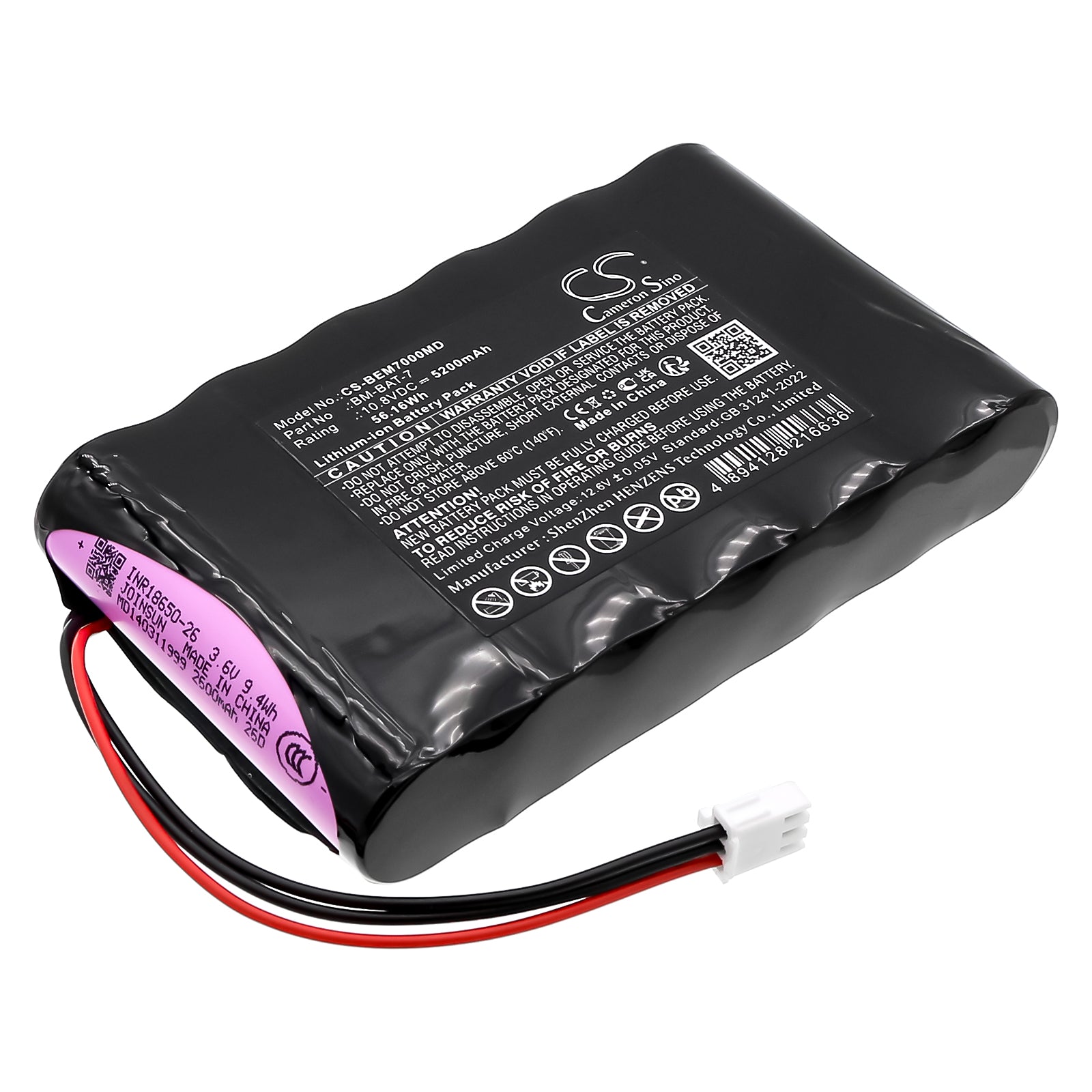 10.8V, Li-ion, 5200mAh, Battery fits Econet Monitor Compact 9 21.10-6001, 56.16Wh Medical Cameron Sino Technology Limited