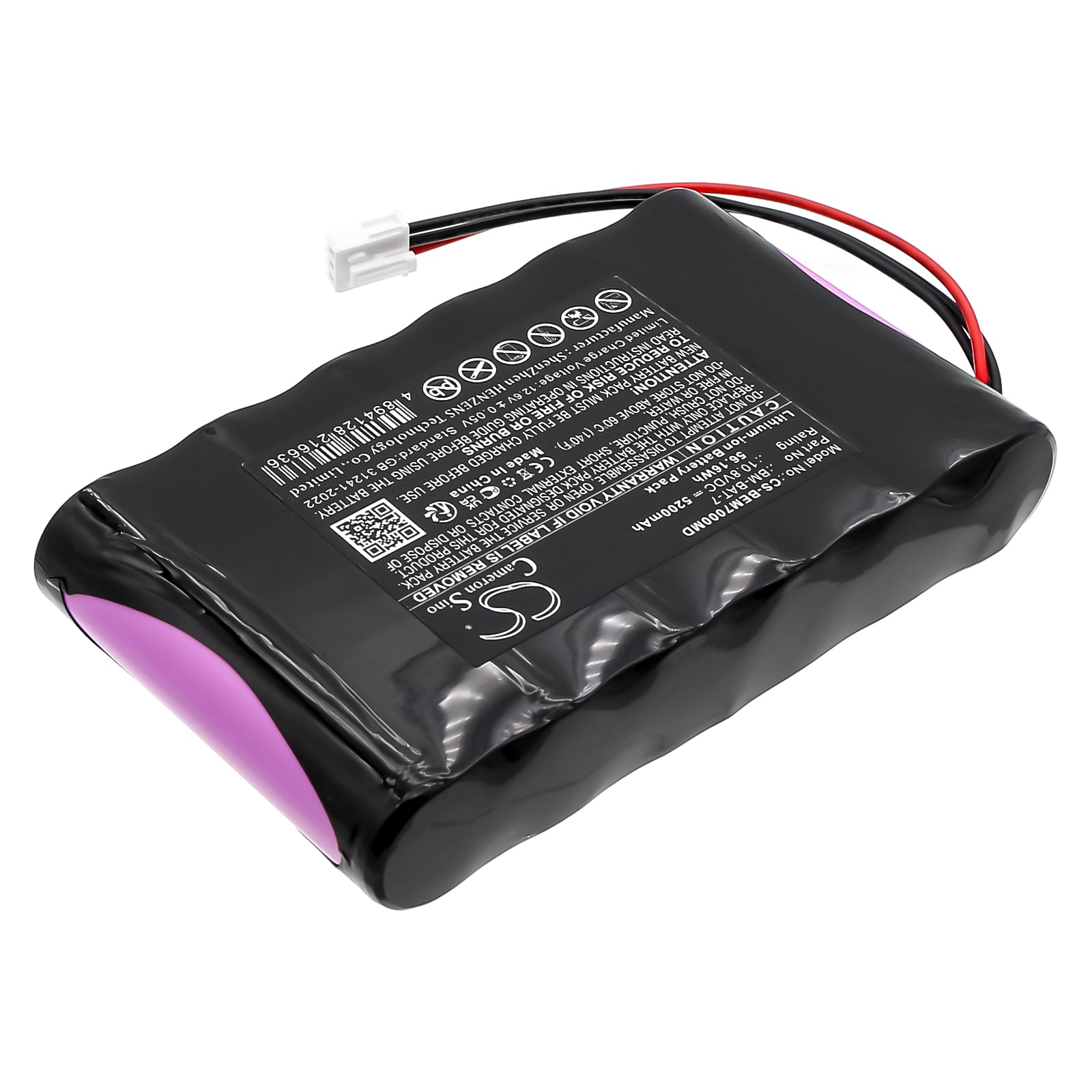 10.8V, Li-ion, 5200mAh, Battery fits Econet Monitor Compact 9 21.10-6001, 56.16Wh Medical Cameron Sino Technology Limited