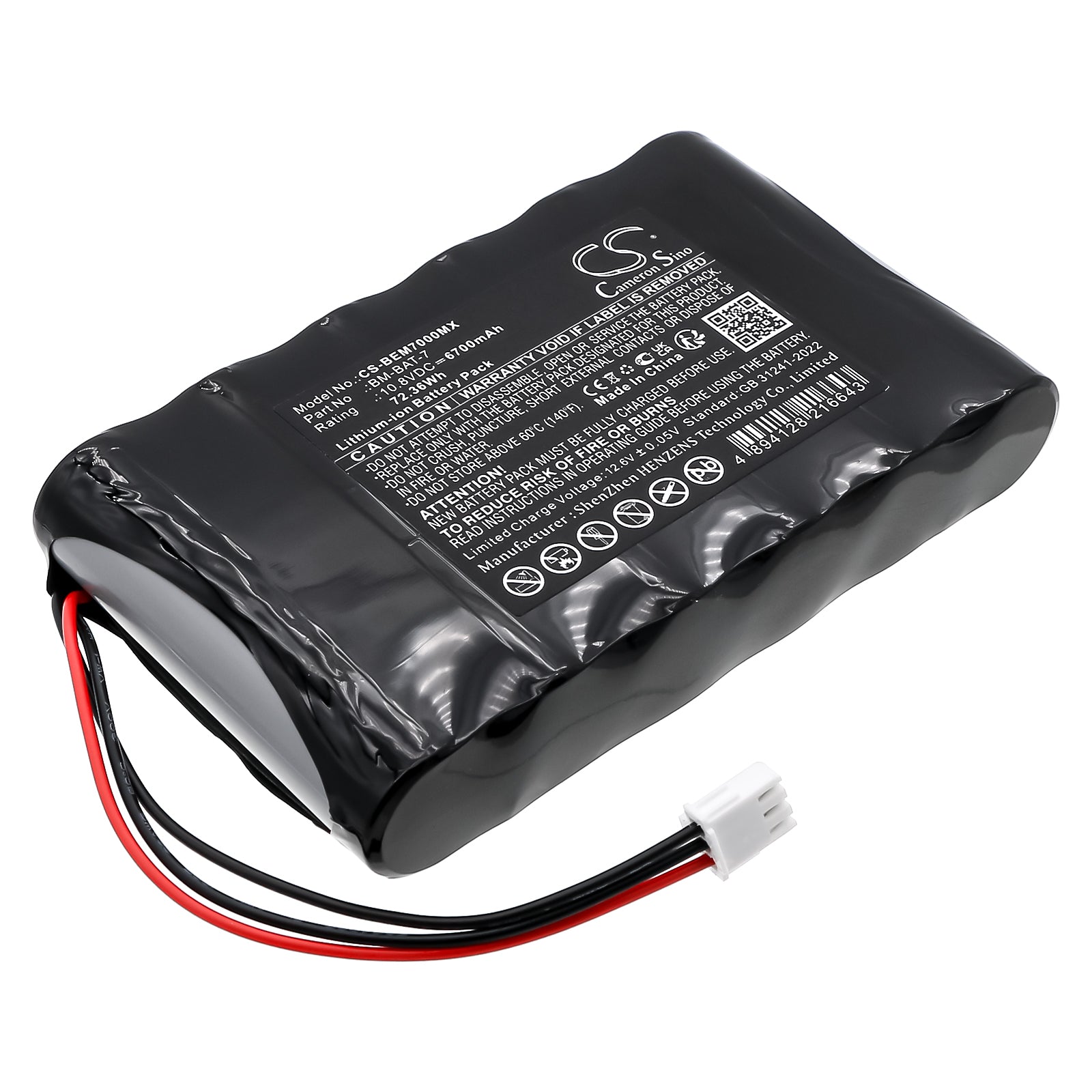 10.8V, Li-ion, 6700mAh, Battery fits Econet Monitor Compact 9 21.10-6001, 72.36Wh Medical Cameron Sino Technology Limited