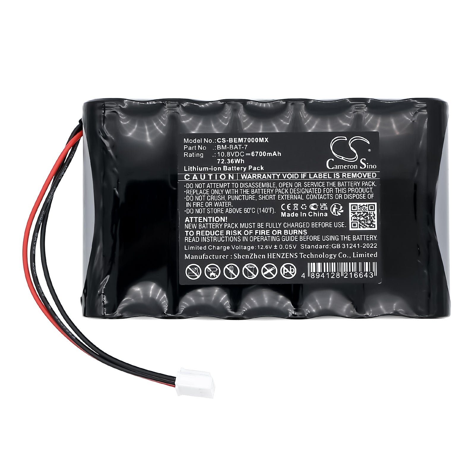 10.8V, Li-ion, 6700mAh, Battery fits Econet Monitor Compact 9 21.10-6001, 72.36Wh Medical Cameron Sino Technology Limited