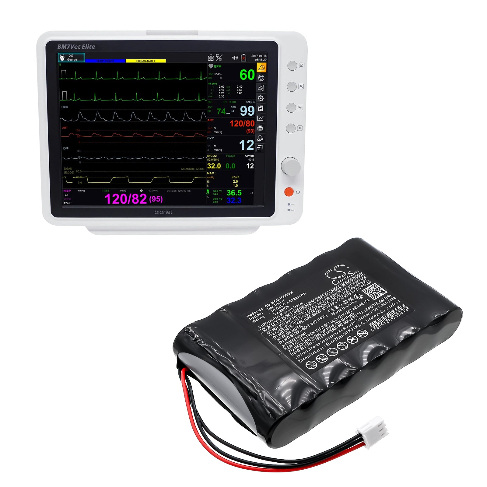 10.8V, Li-ion, 6700mAh, Battery fits Econet Monitor Compact 9 21.10-6001, 72.36Wh Medical Cameron Sino Technology Limited