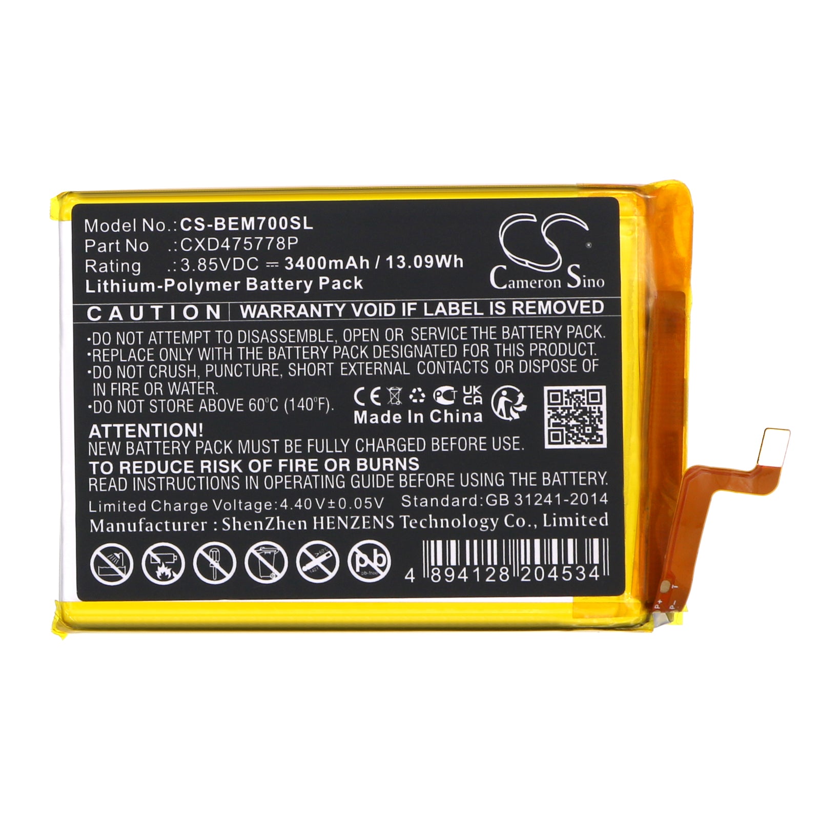 Li-Polymer, Mobile, SmartPhone Battery fits Bea-fon M7 Lite Premium, M7 Premium, 3.85V, 3400mAh Mobile, SmartPhone Cameron Sino Technology Limited