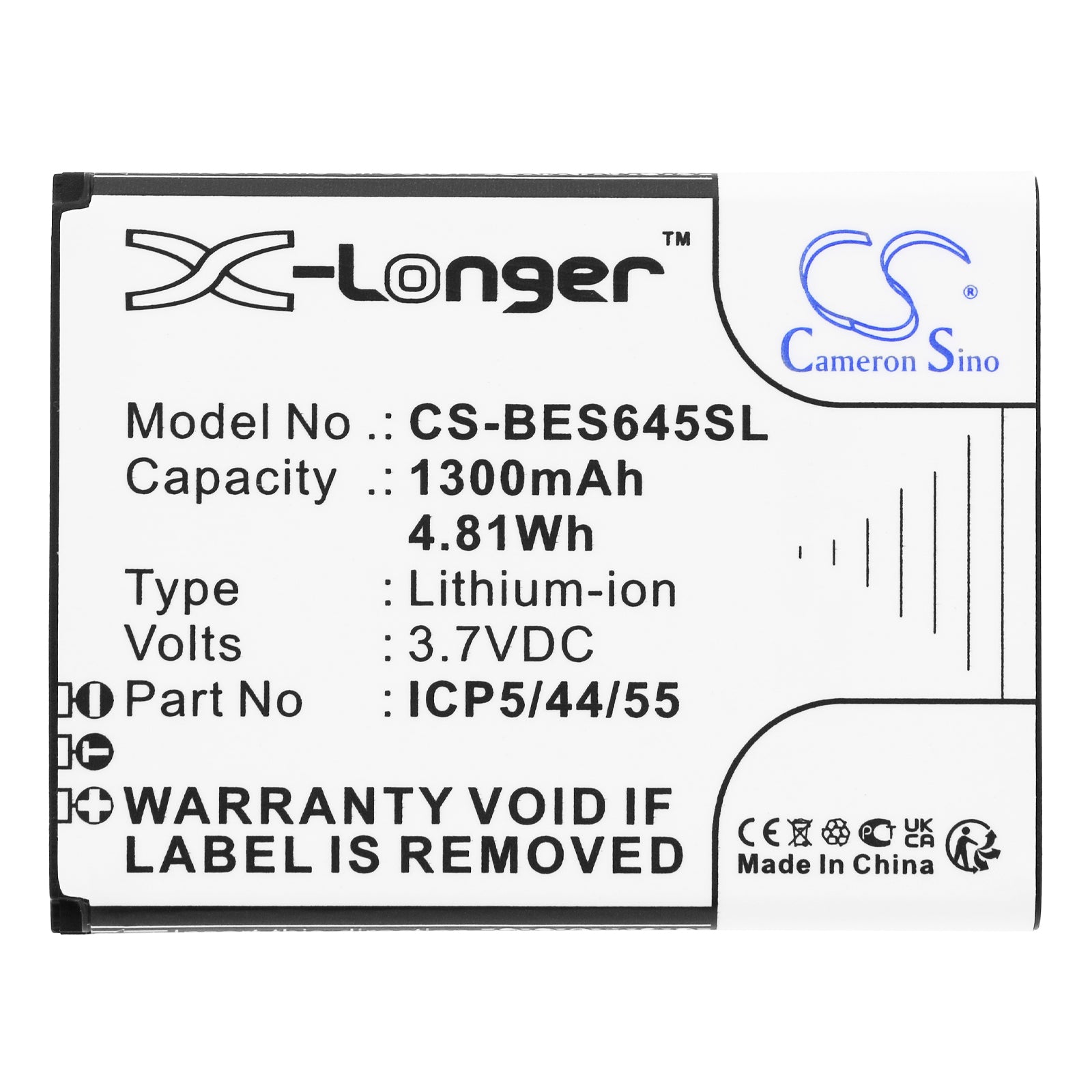 Li-ion, Mobile, SmartPhone Battery fits Bea-fon Sl645, Sl645 Plus, 3.7V, 1300mAh Mobile, SmartPhone Cameron Sino Technology Limited