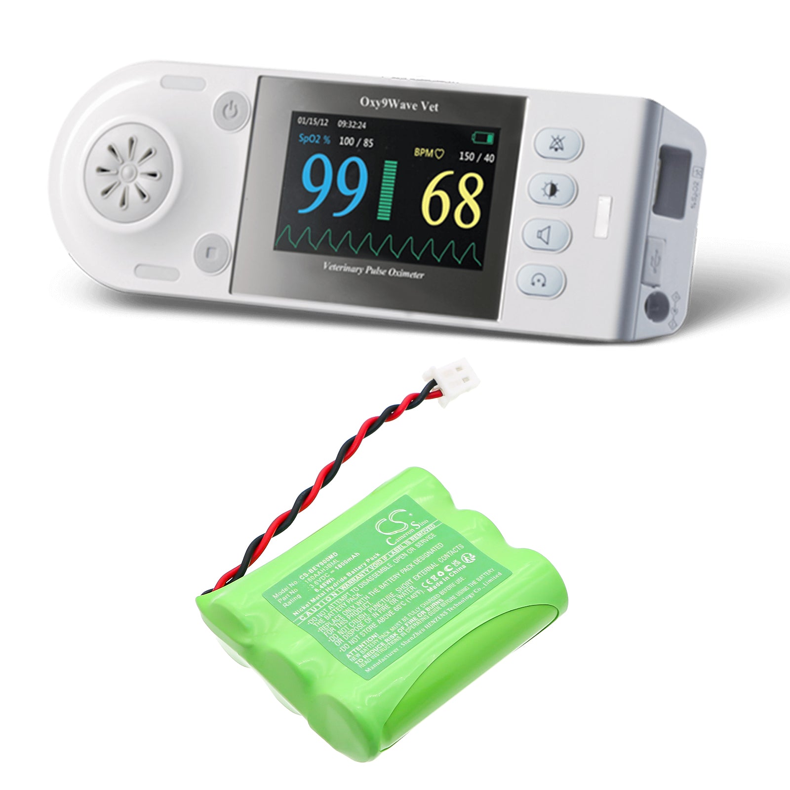 3.6V, Ni-MH, 1800mAh, Battery fits Bionet Oxy9 Vet, 6.48Wh Medical Cameron Sino Technology Limited
