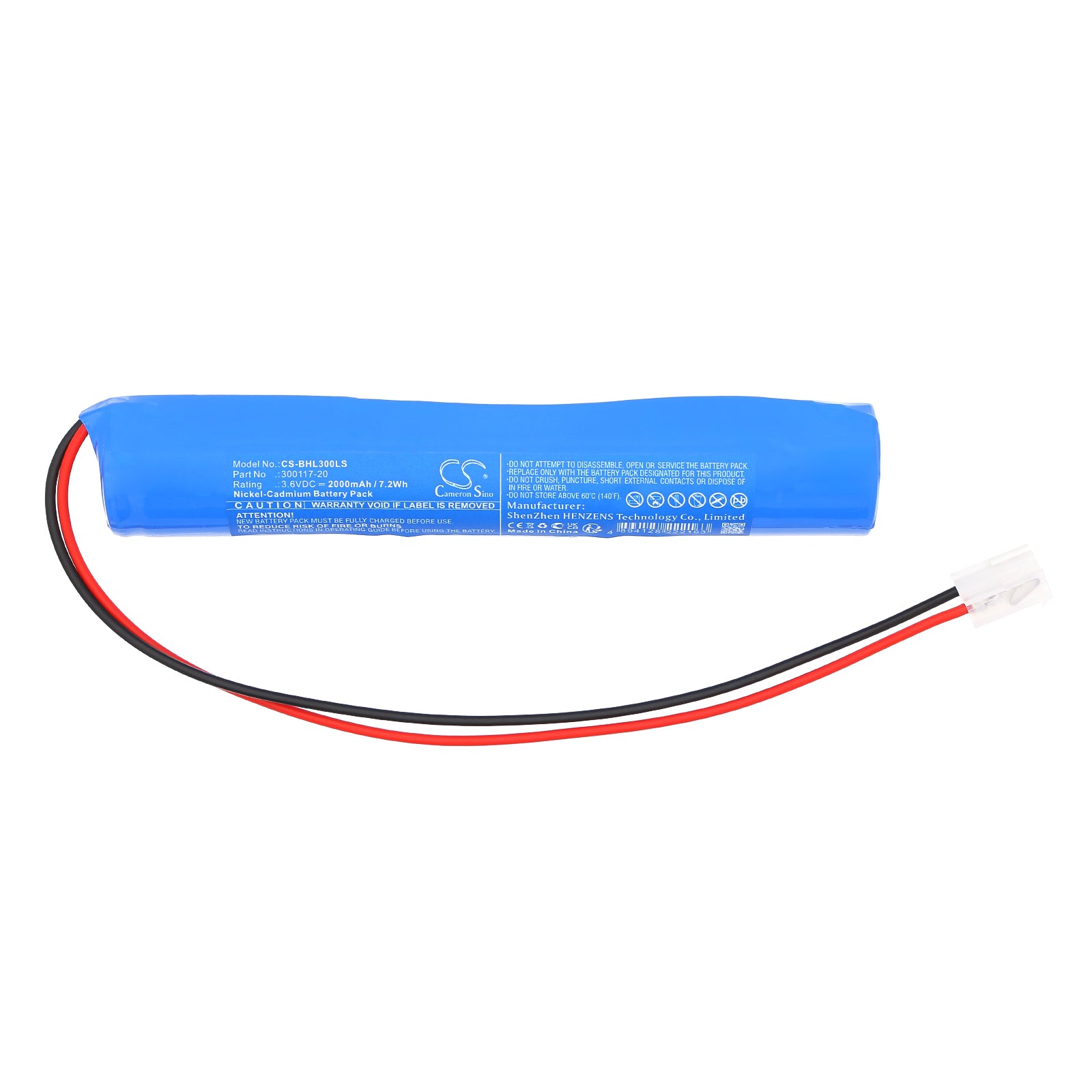 3.6V, Ni-CD, 2000mAh, Battery fits Beghelli 415.067.101, 415067101, 7.2Wh Emergency Lighting Cameron Sino Technology Limited