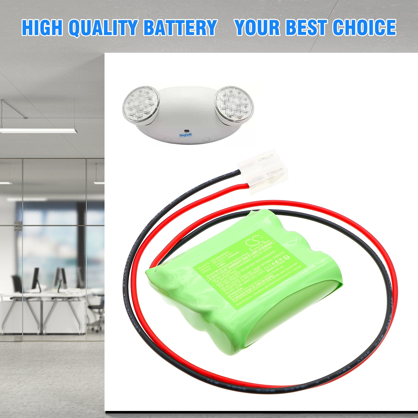 3.6V, Ni-MH, 1500mAh, Battery fits Beghelli 415097000, 5.4Wh Emergency Lighting Cameron Sino Technology Limited