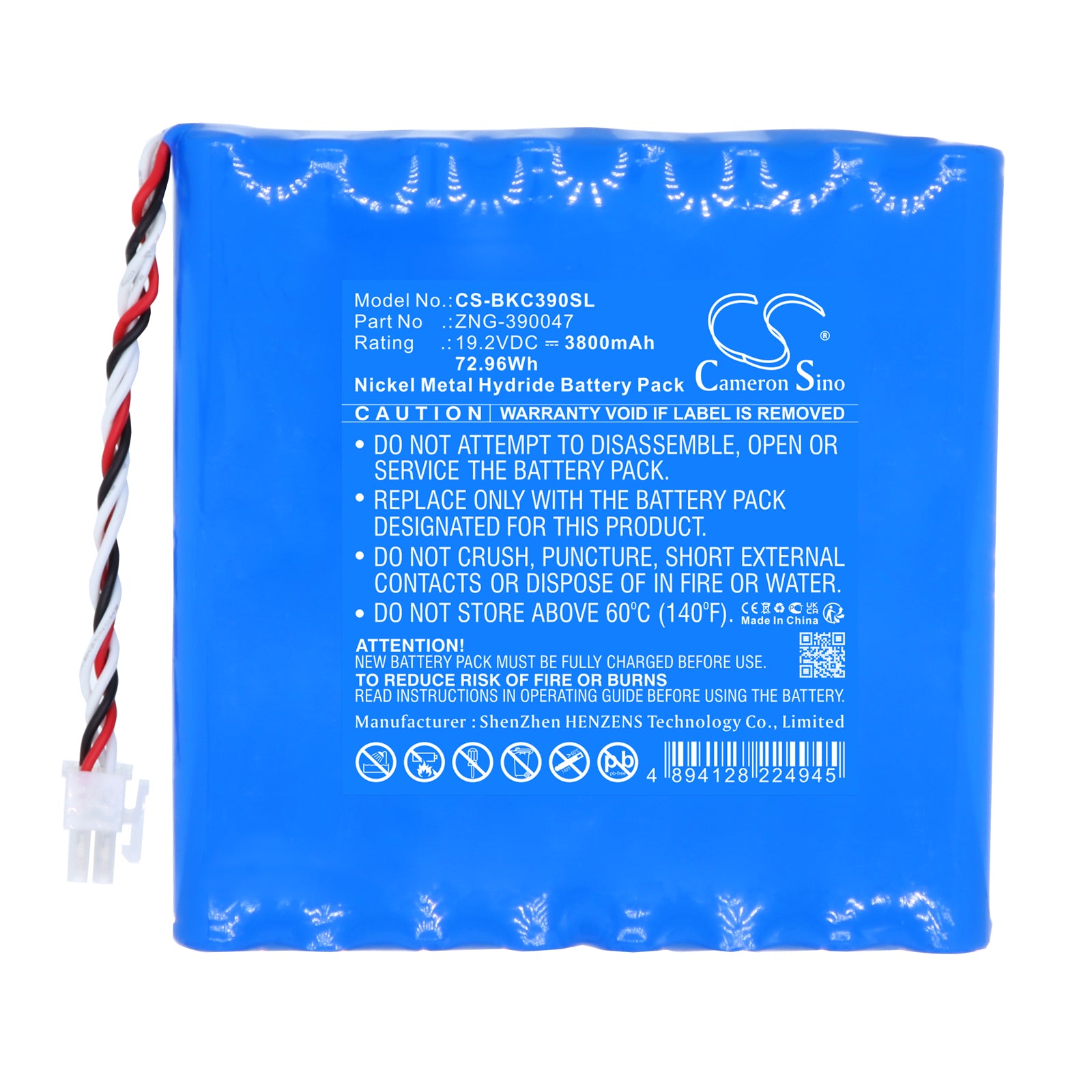 19.2V, Ni-MH, 3800mAh, Battery fits Beckman Coulter 390047, 72.96Wh PLC Cameron Sino Technology Limited