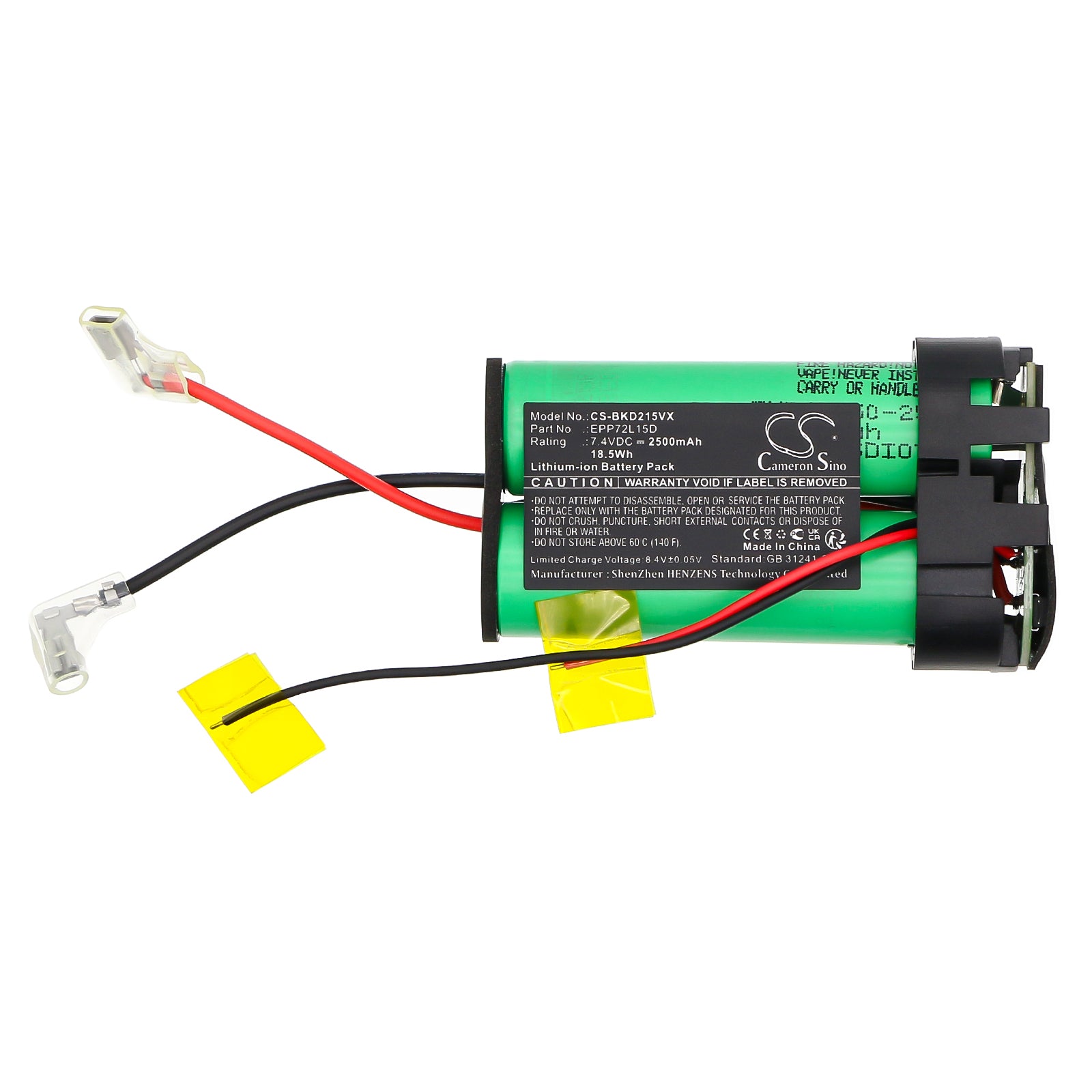 7.4V, Li-ion, 2500mAh, Battery fits Black+Decker HNV215B, HNV215B12, 18.5Wh Vacuum Cameron Sino Technology Limited
