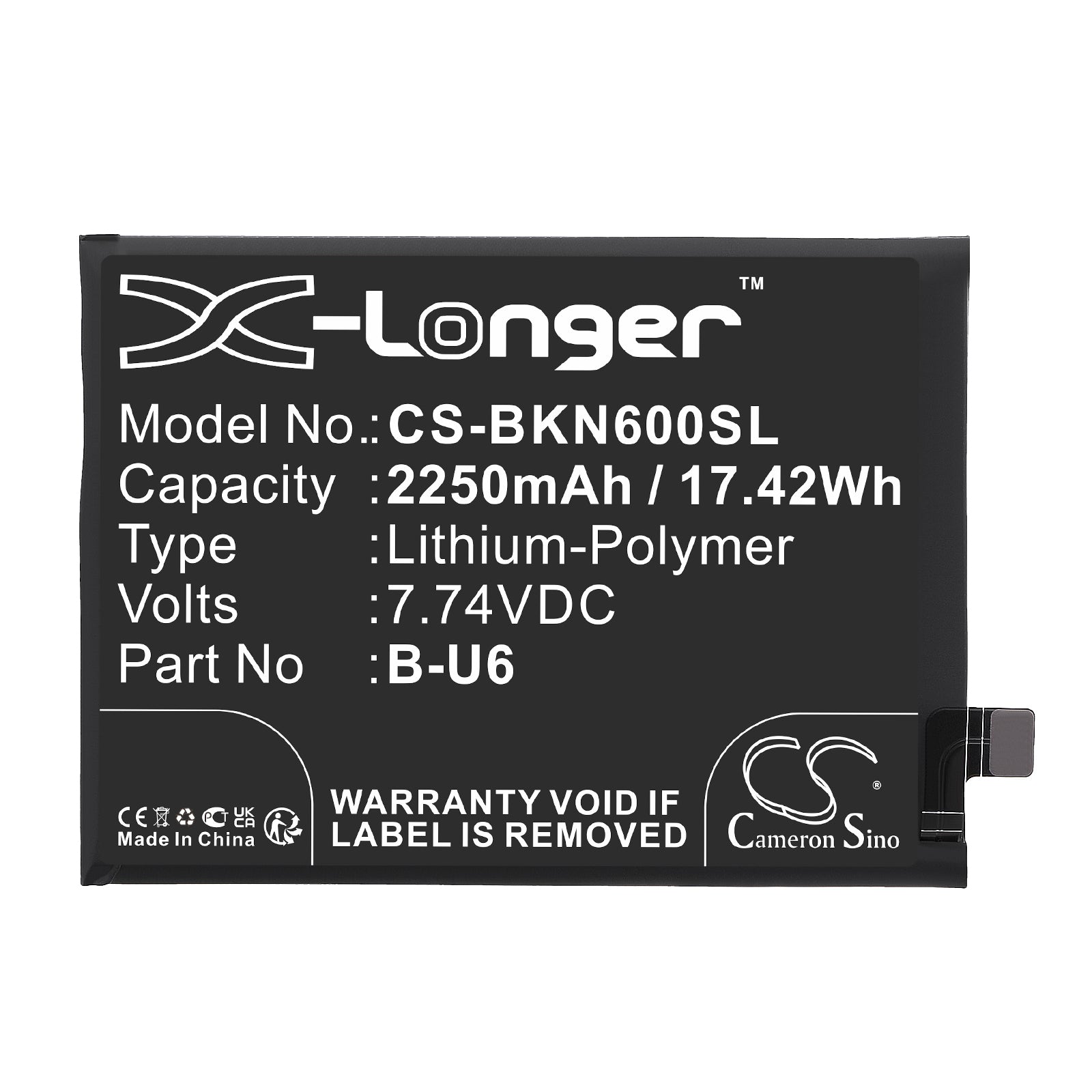 Li-Polymer, Mobile, SmartPhone Battery fits Vivo Iqoo Neo6 Se 5g, V2199a, 7.74V, 2250mAh Mobile, SmartPhone Cameron Sino Technology Limited