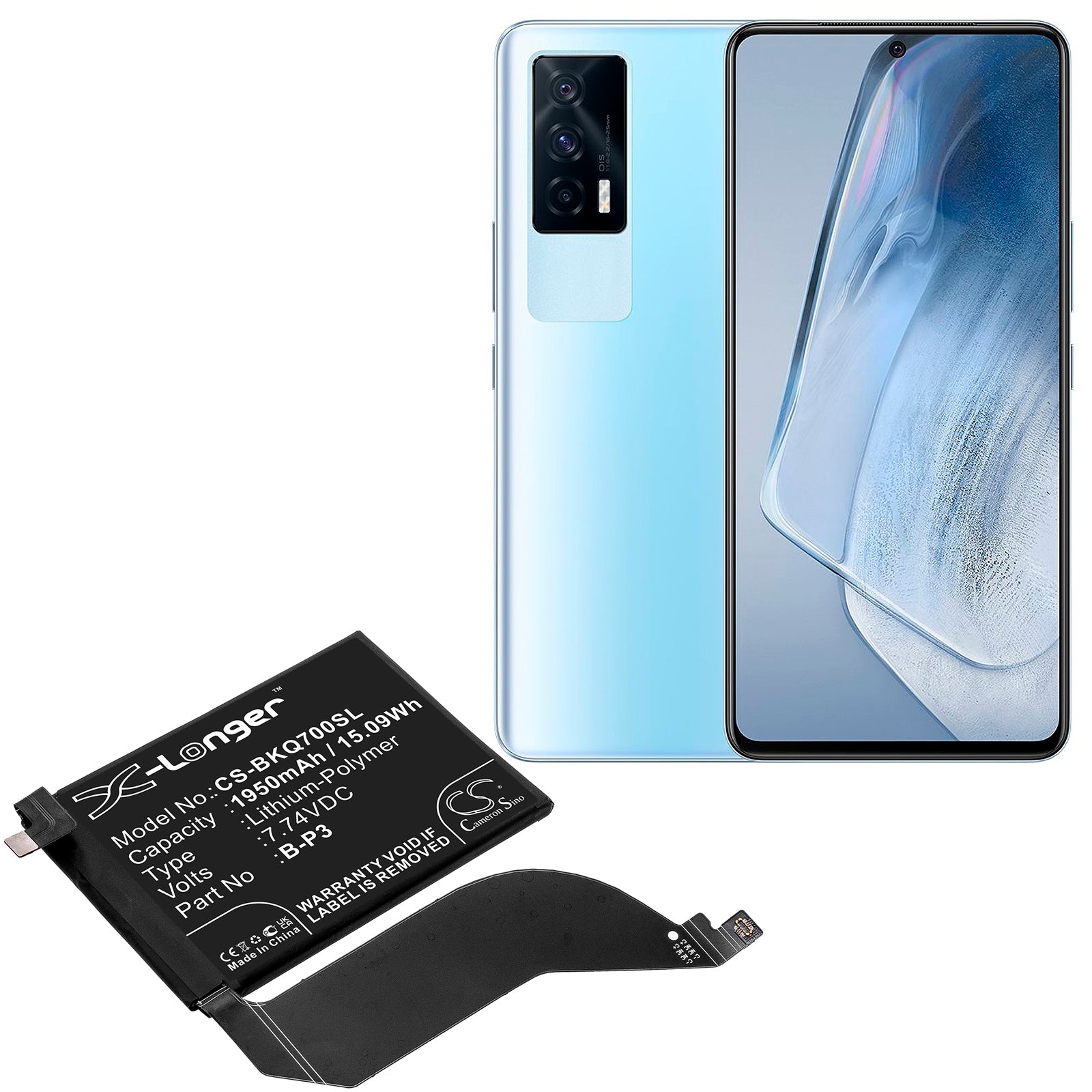 Li-Polymer, Mobile, SmartPhone Battery fits Vivo Iqoo 7, V2049a, 7.74V, 1950mAh Mobile, SmartPhone Cameron Sino Technology Limited