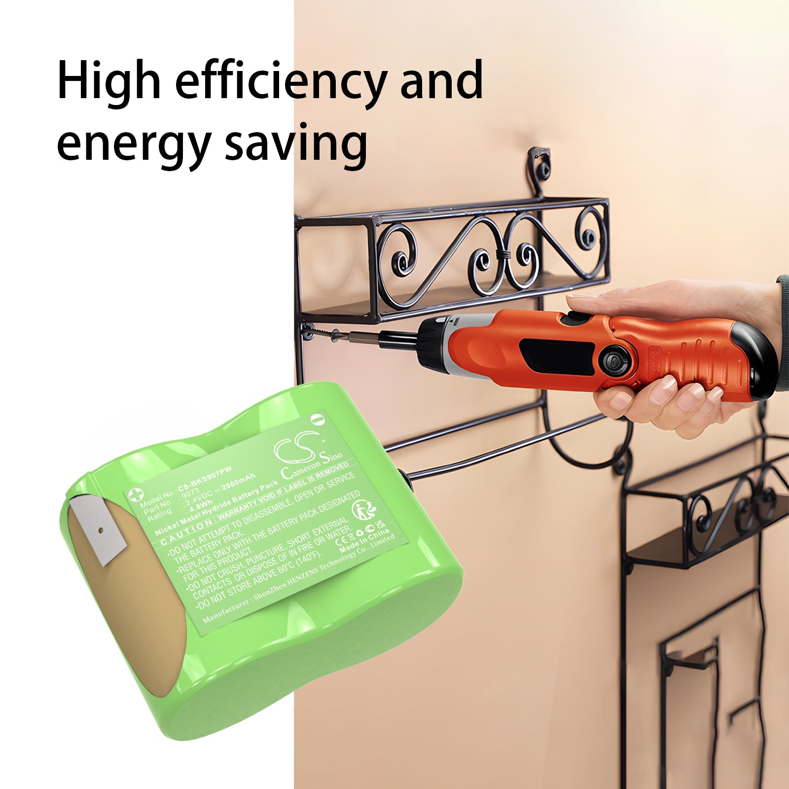 2.4V, Ni-MH, 2000mAh, Battery fits Black & Decker 9073, 9073 Type 1, 4.8Wh Power Tools Cameron Sino Technology Limited