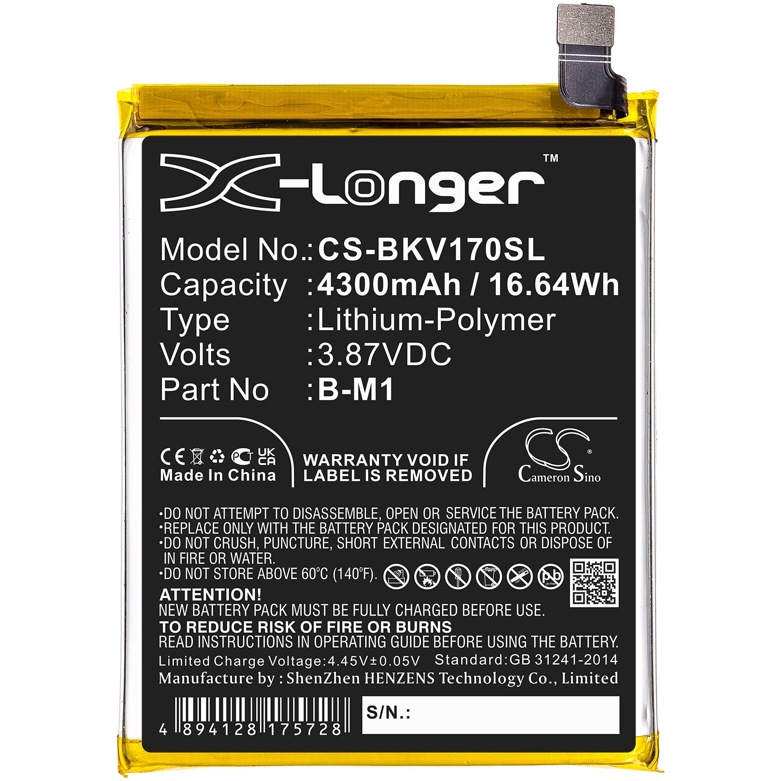 Li-Polymer, Mobile, SmartPhone Battery fits Vivo Pd1948, V17, 3.87V, 4300mAh Mobile, SmartPhone Cameron Sino Technology Limited